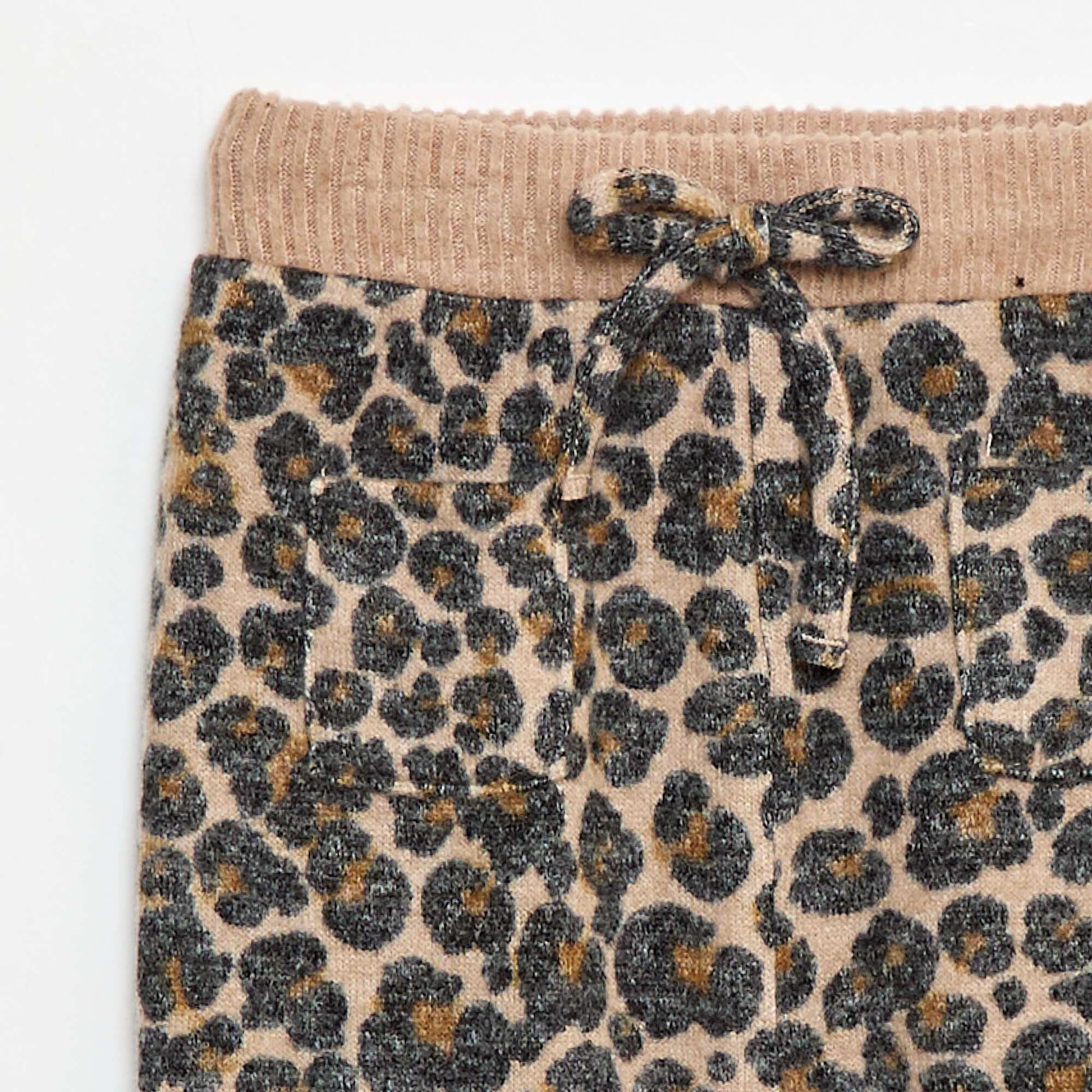 Pantalon sarouel en tricot léopard BEIGE