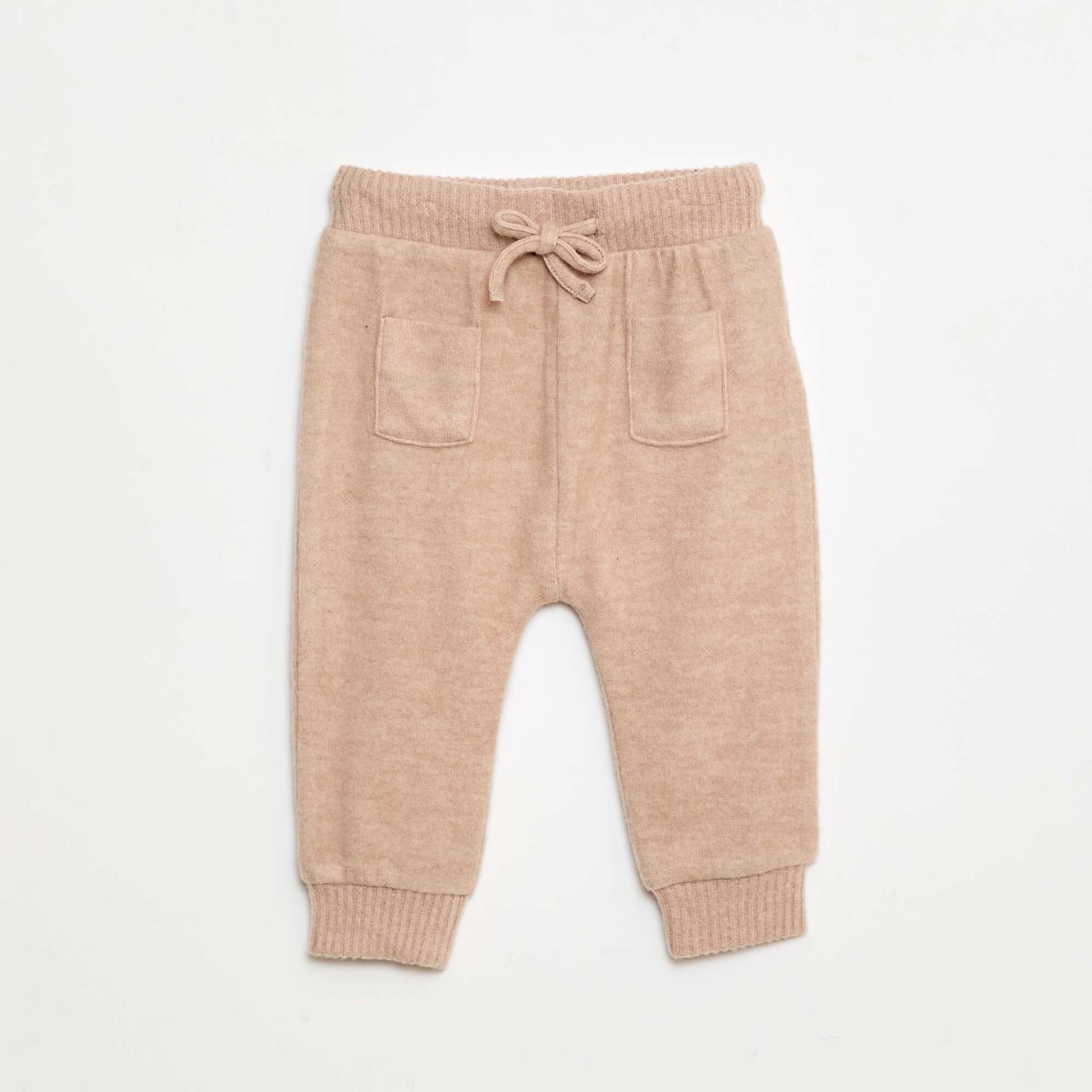 Pantalon sarouel en tricot uni BEIGE