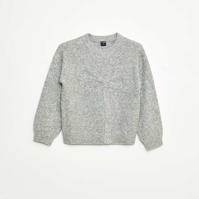Pull en maille avec nœud en maille torsade devant GRIS