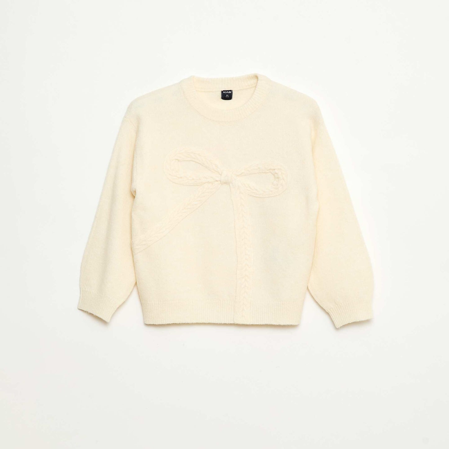 Pull en maille avec nœud en maille torsade devant BLANC