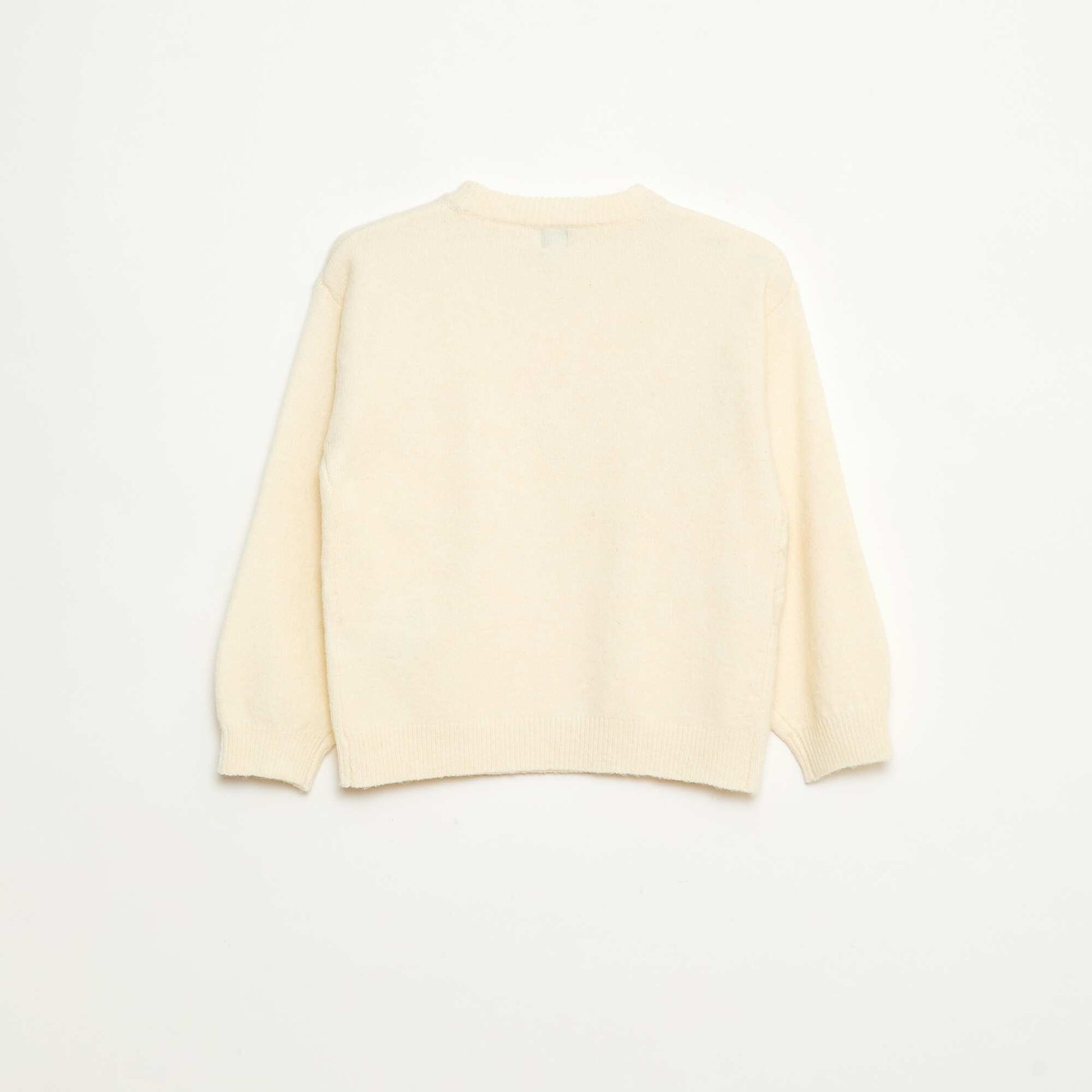 Pull en maille avec nœud en maille torsade devant BLANC