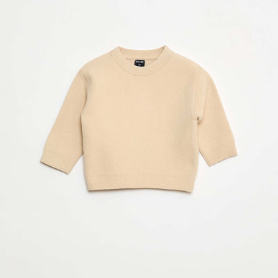 Pull en maille uni à col rond BEIGE