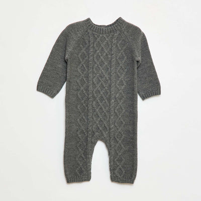 Combinaison longue en tricot boutonnée au dos GRIS