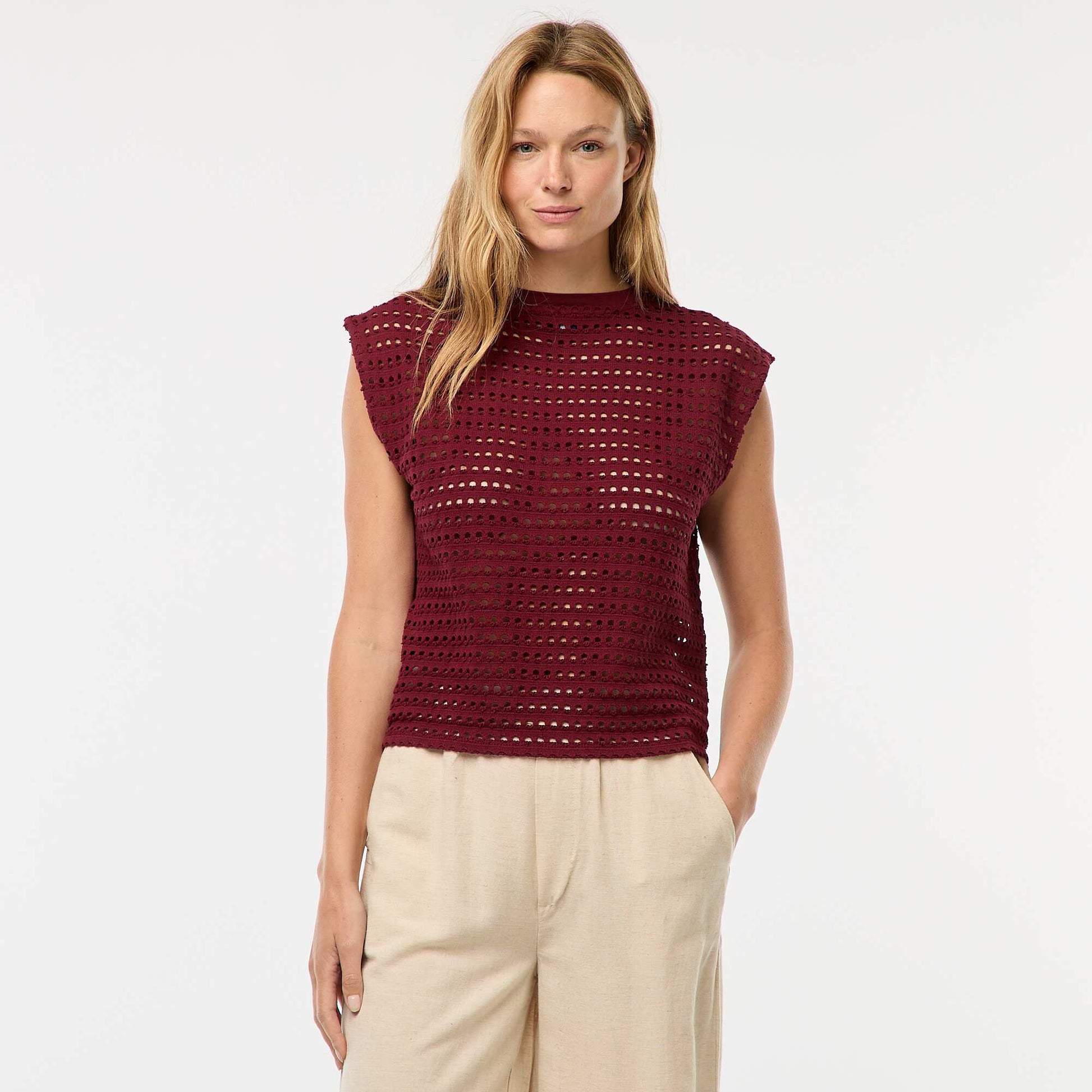 Tee-shirt débardeur en crochet ajouré BORDEAUX