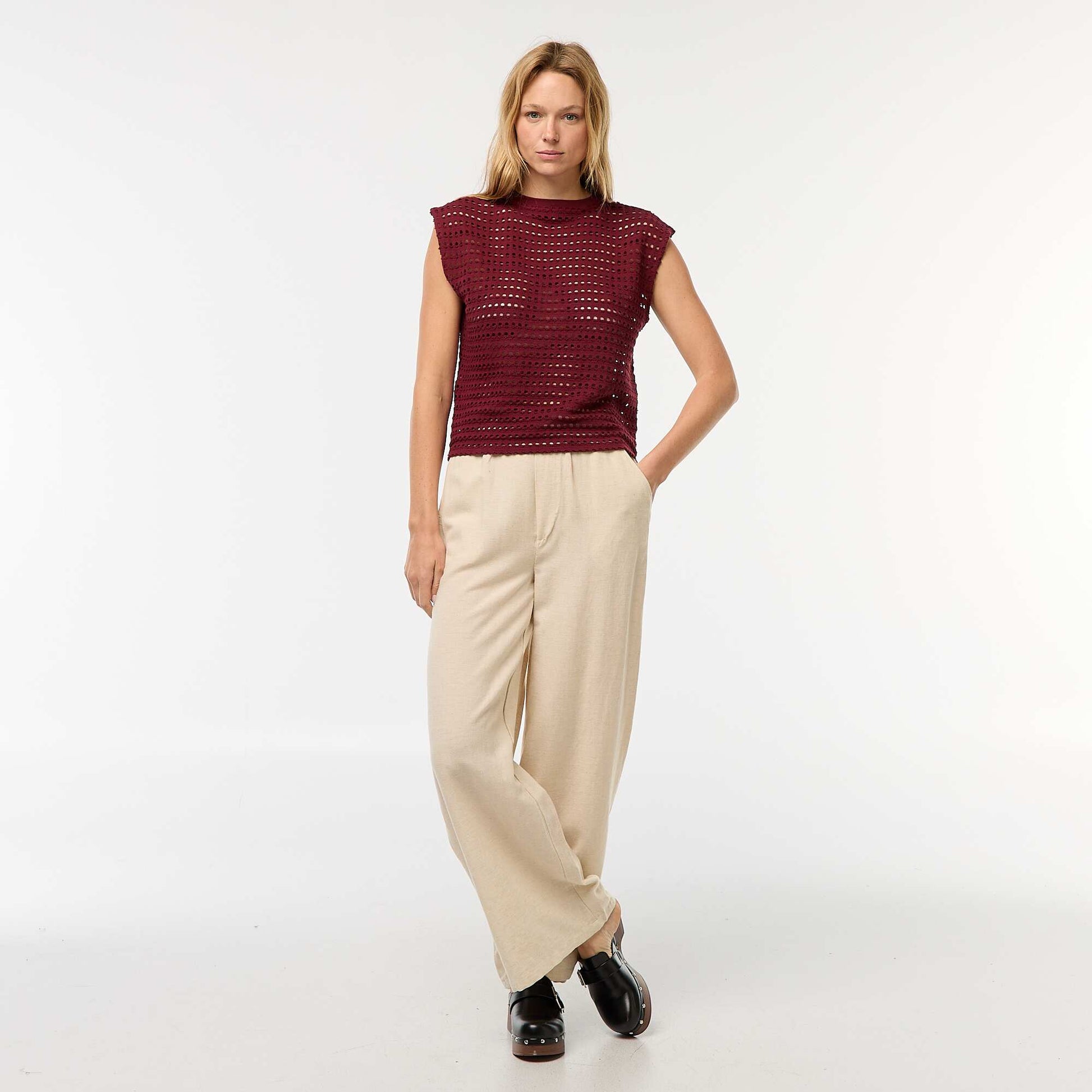 Tee-shirt débardeur en crochet ajouré BORDEAUX