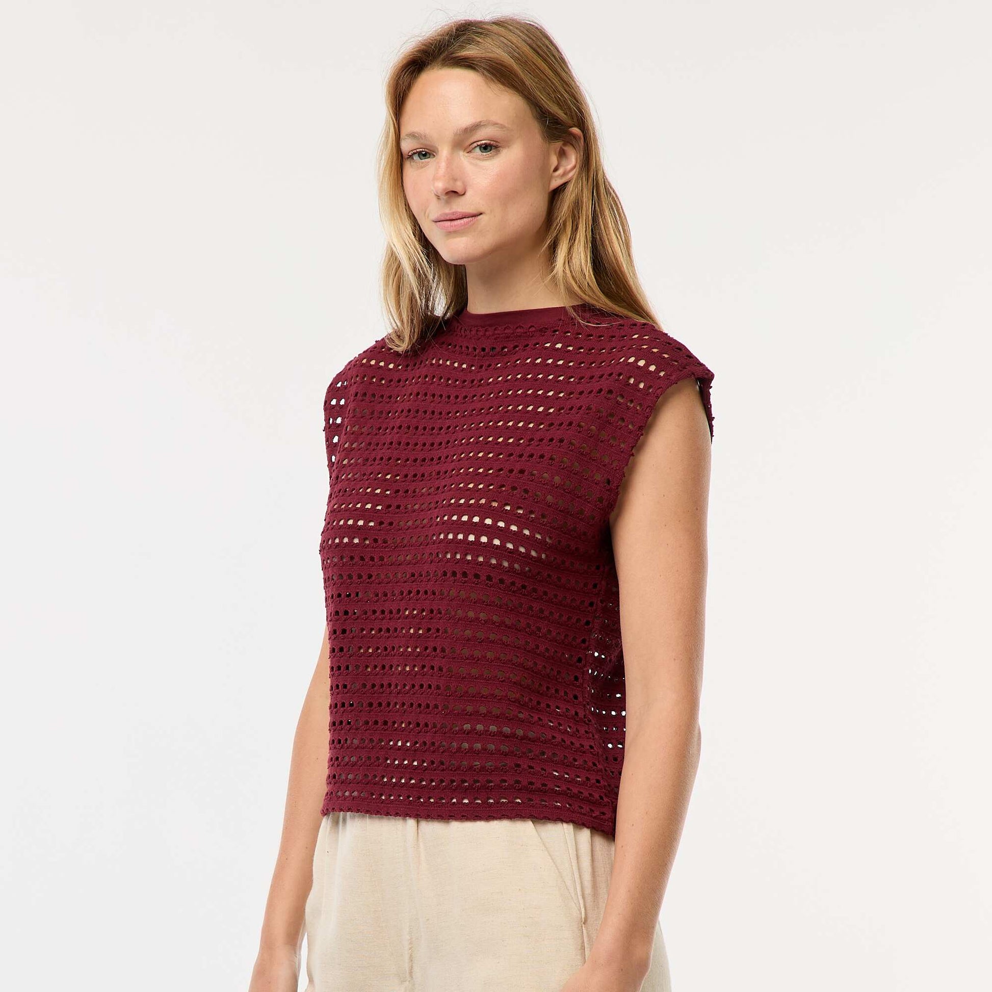 Tee-shirt débardeur en crochet ajouré BORDEAUX