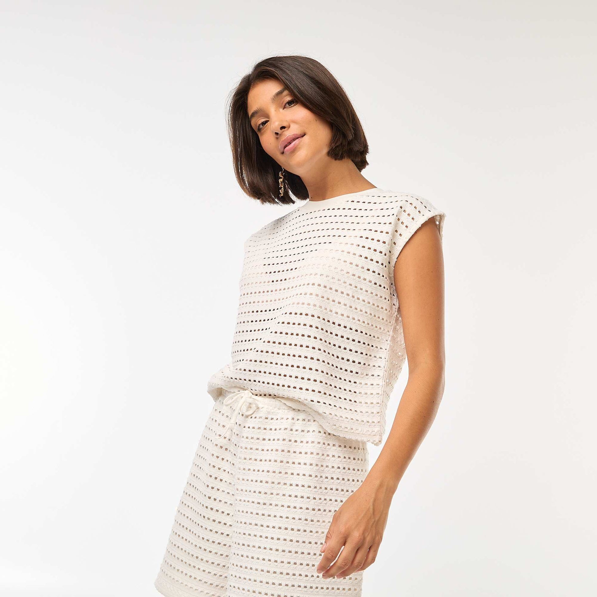 Tee-shirt débardeur en crochet ajouré BLANC