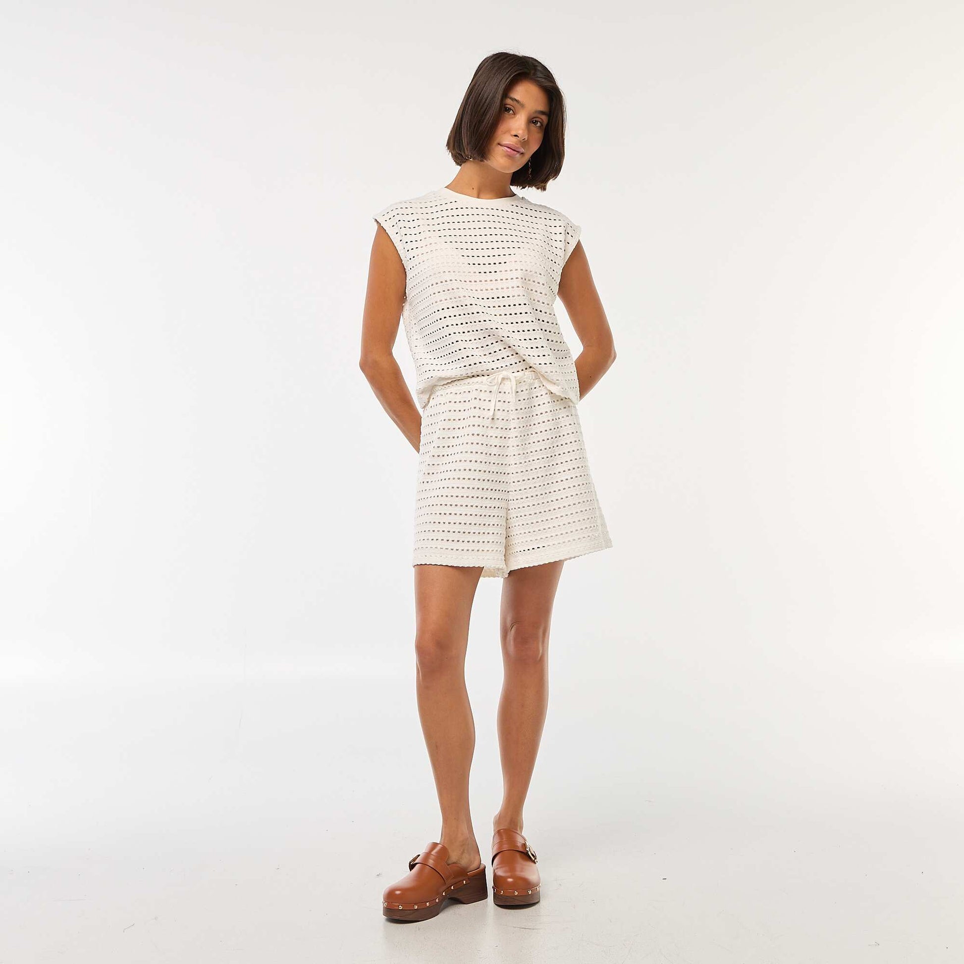 Tee-shirt débardeur en crochet ajouré BLANC