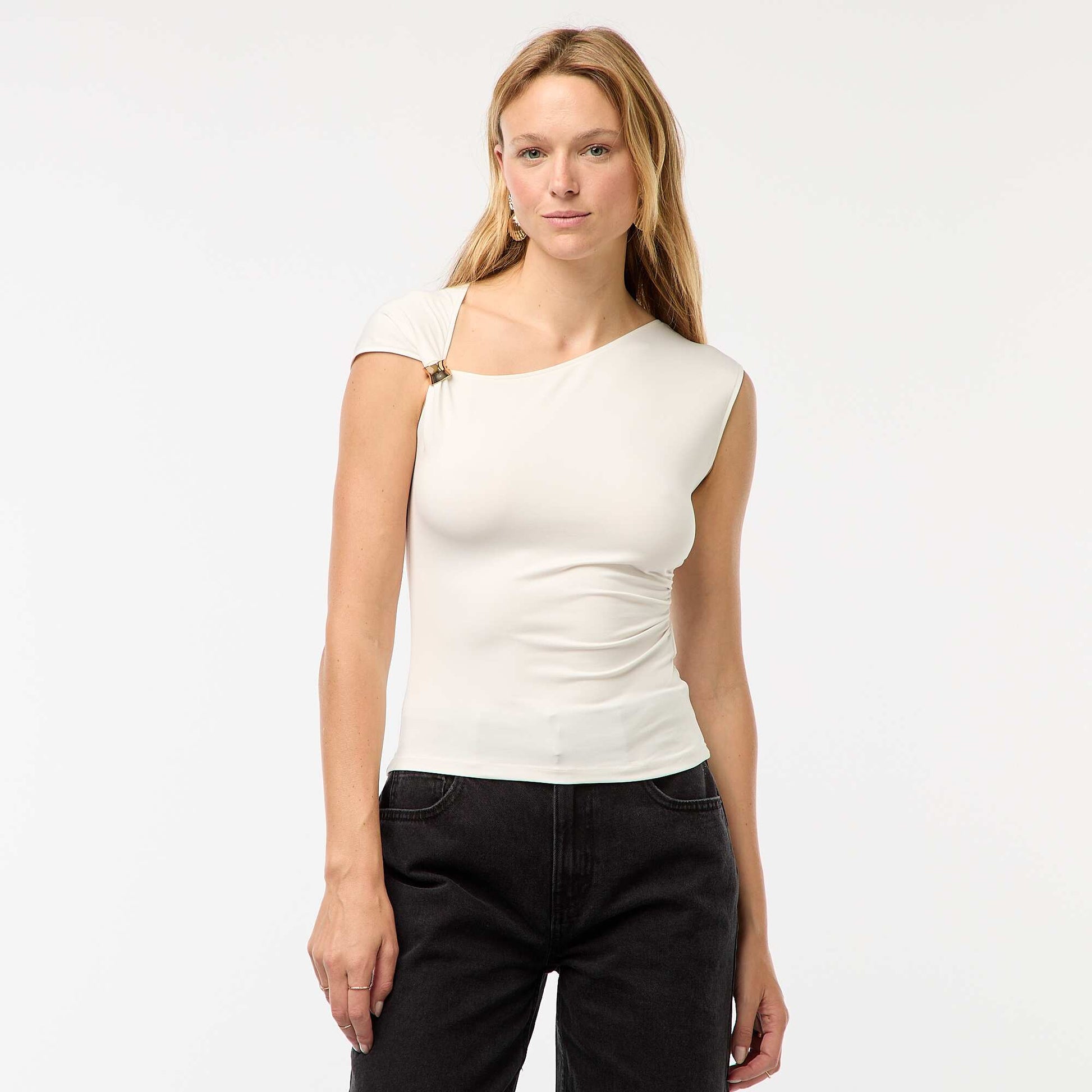 Tee-shirt twisté avec détail bijou BLANC