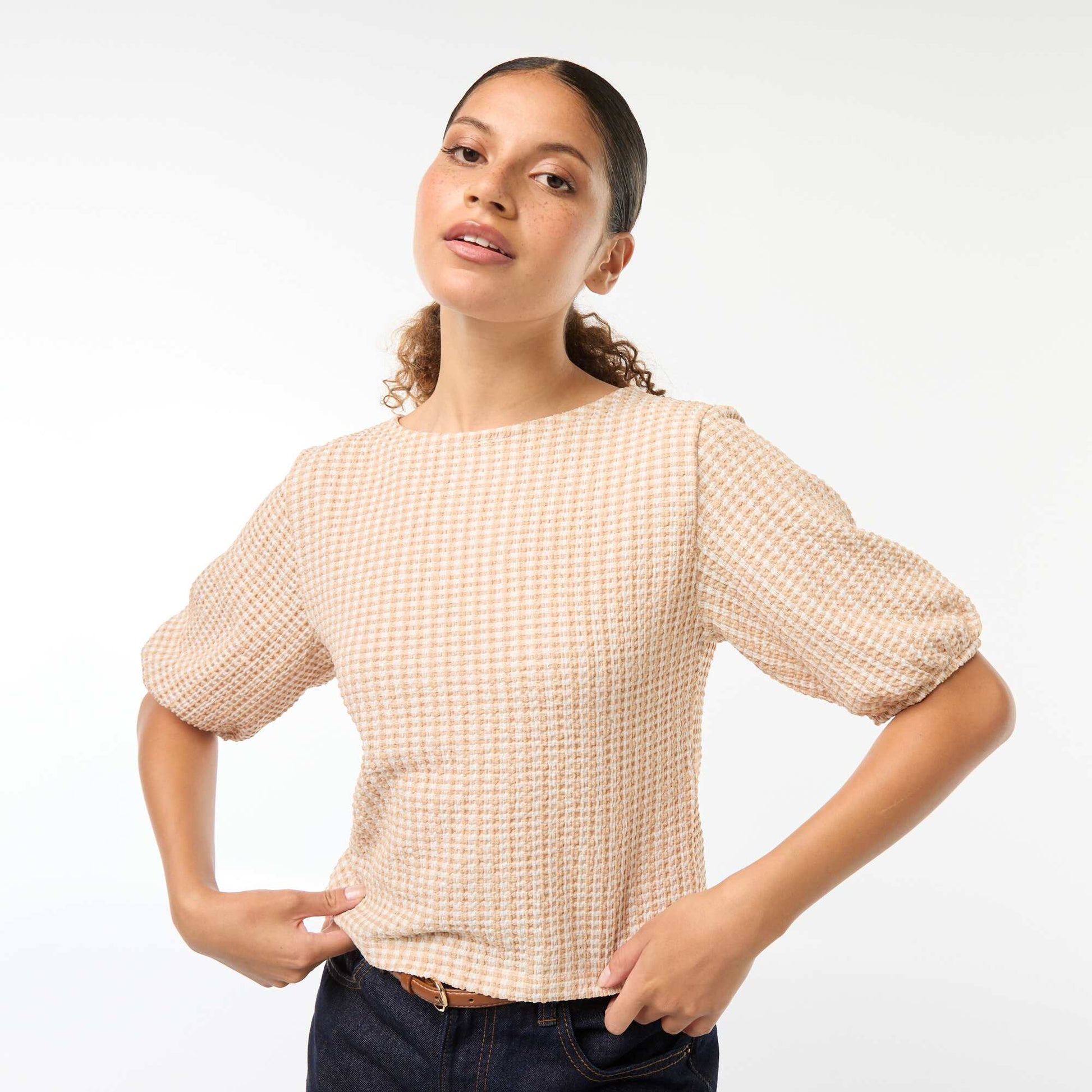 Blouse avec liens à nouer MOUTARDE VICHY