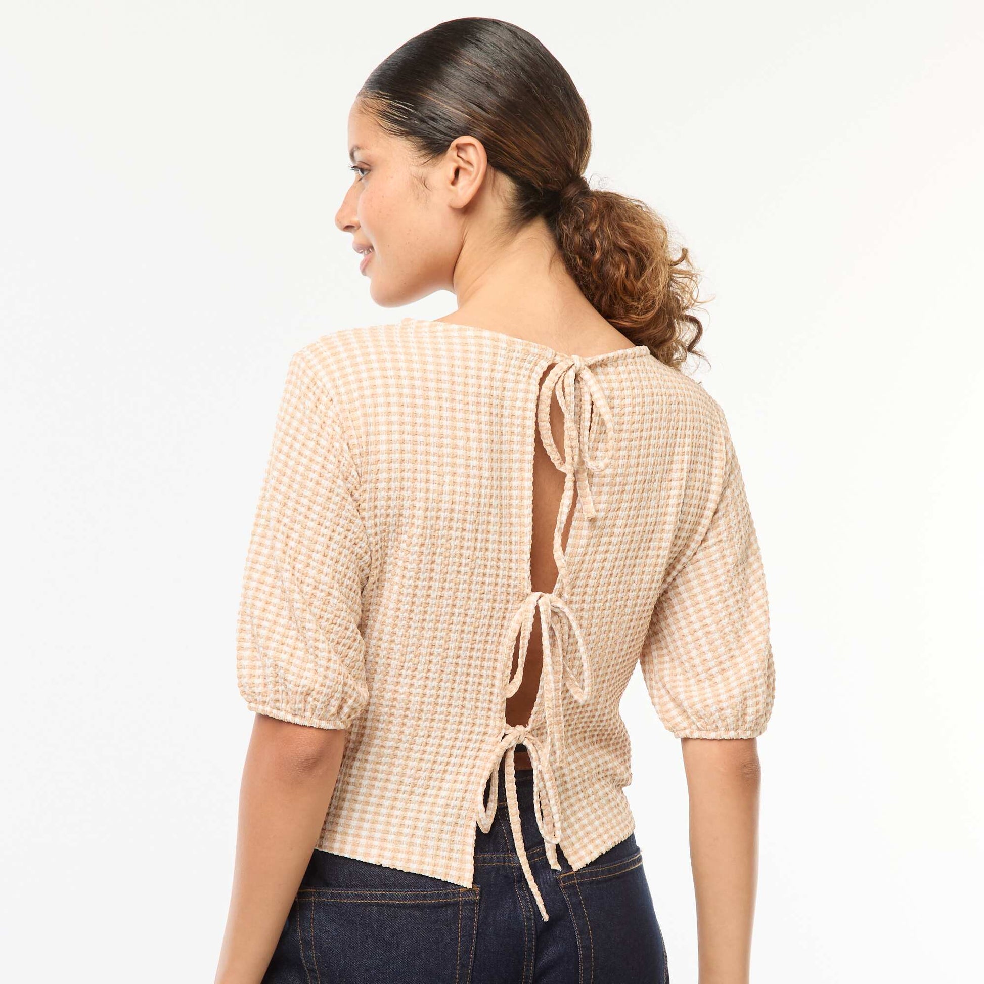Blouse avec liens à nouer MOUTARDE VICHY