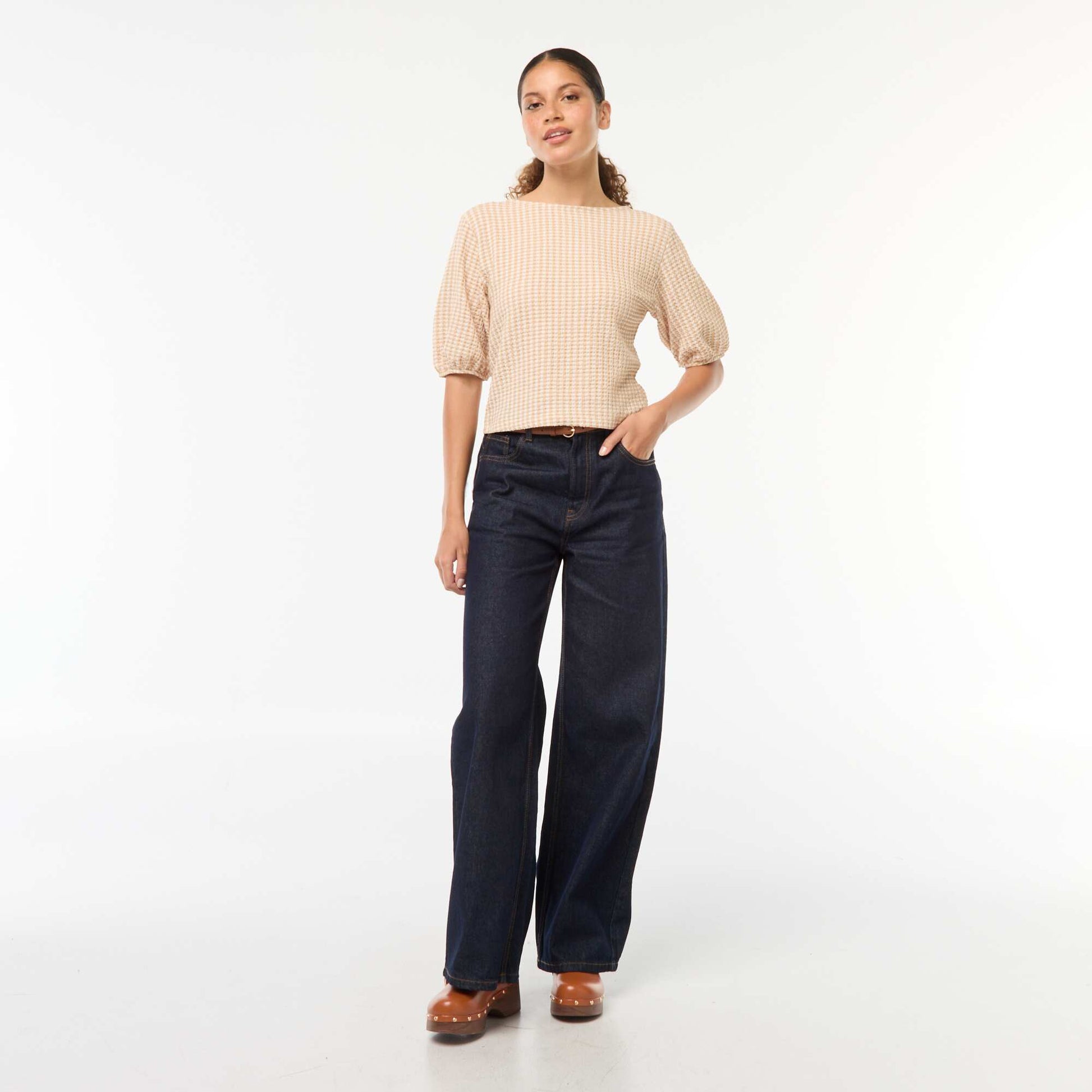 Blouse avec liens à nouer MOUTARDE VICHY