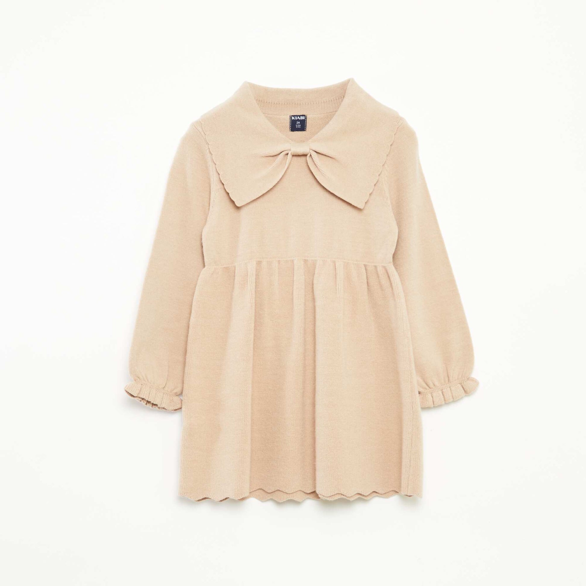 Robe en maille tricot avec col noeud BEIGE