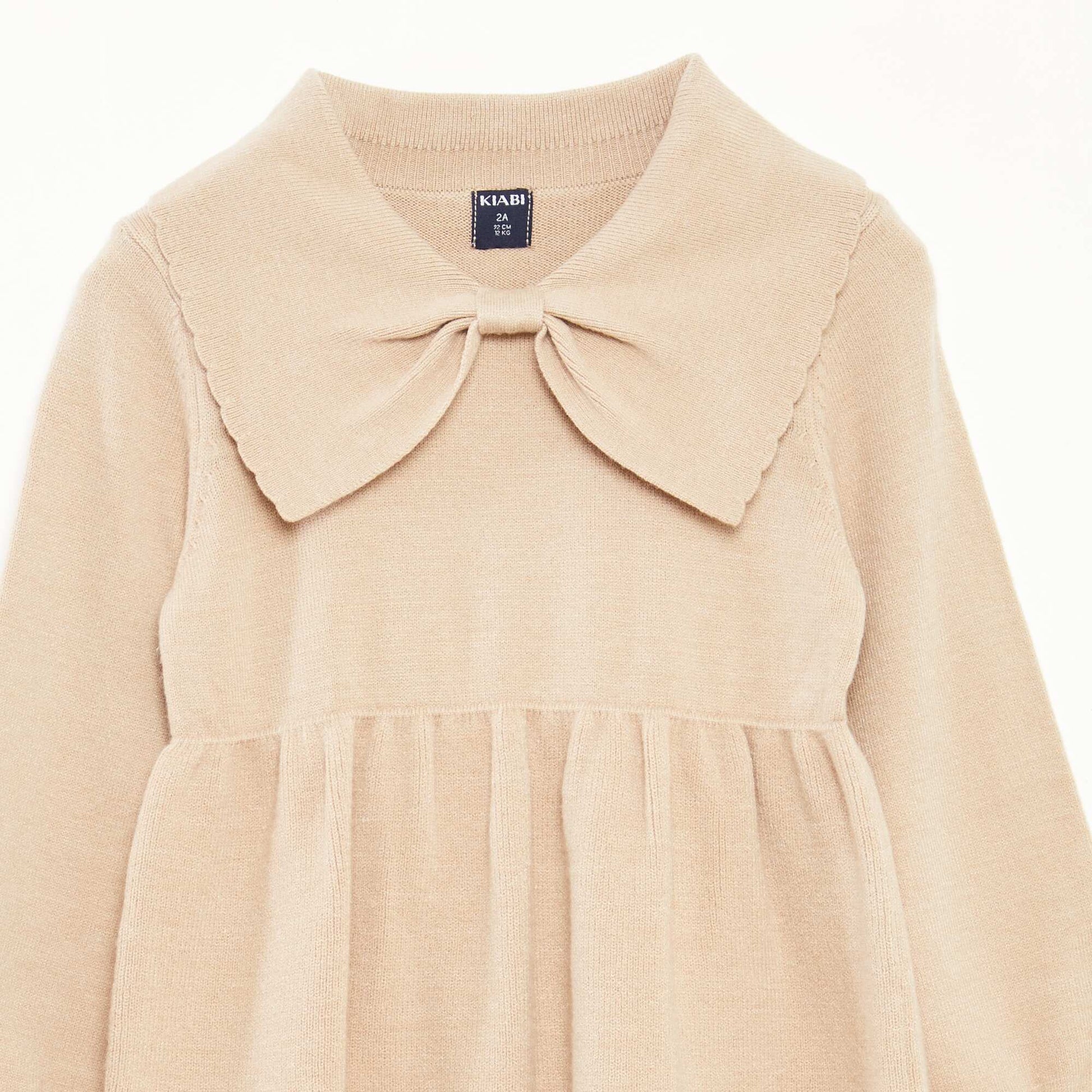 Robe en maille tricot avec col noeud BEIGE