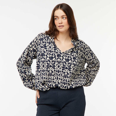 Blouse légère à manches longues et à motif BLEU