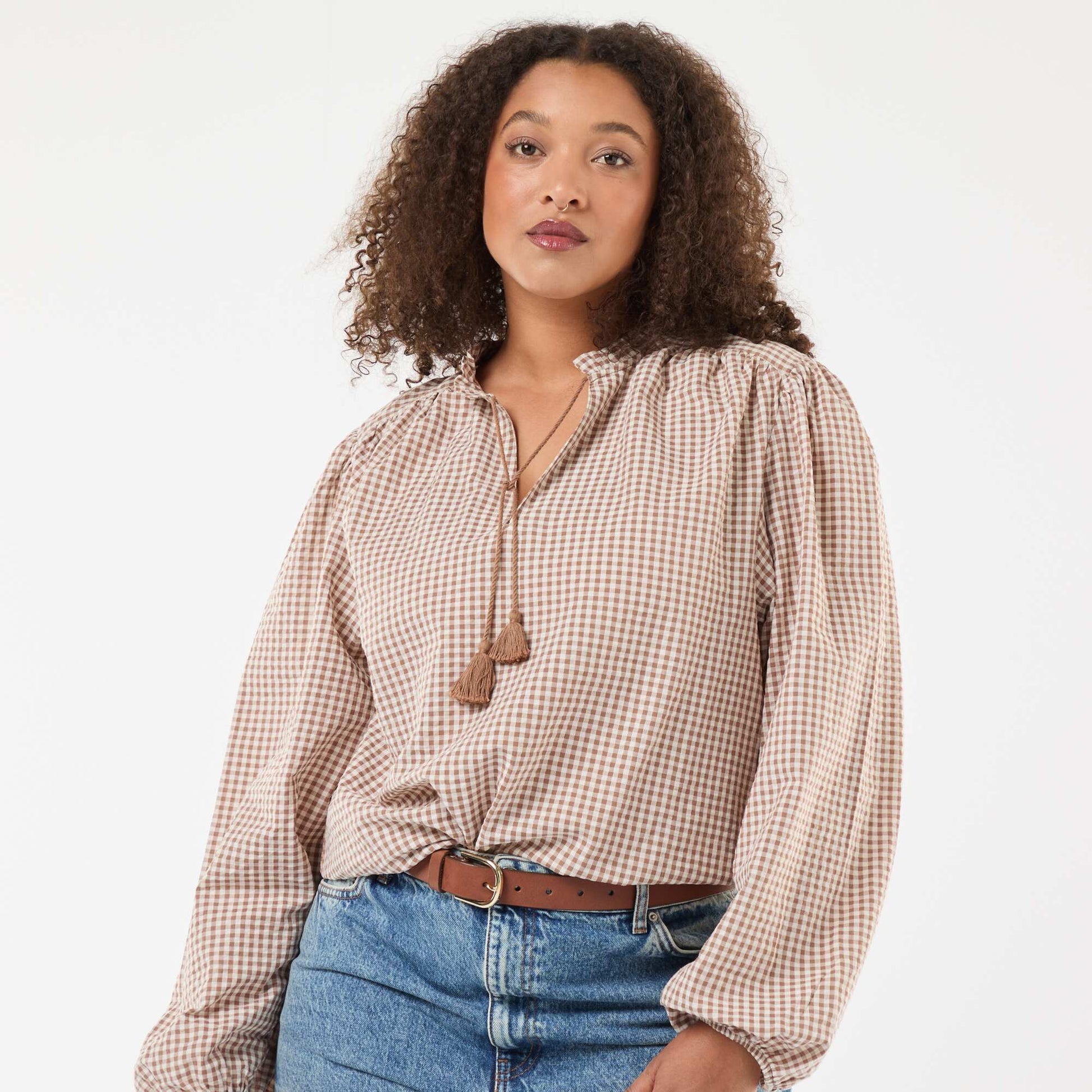 Blouse fluide carreaux vichy BEIGE