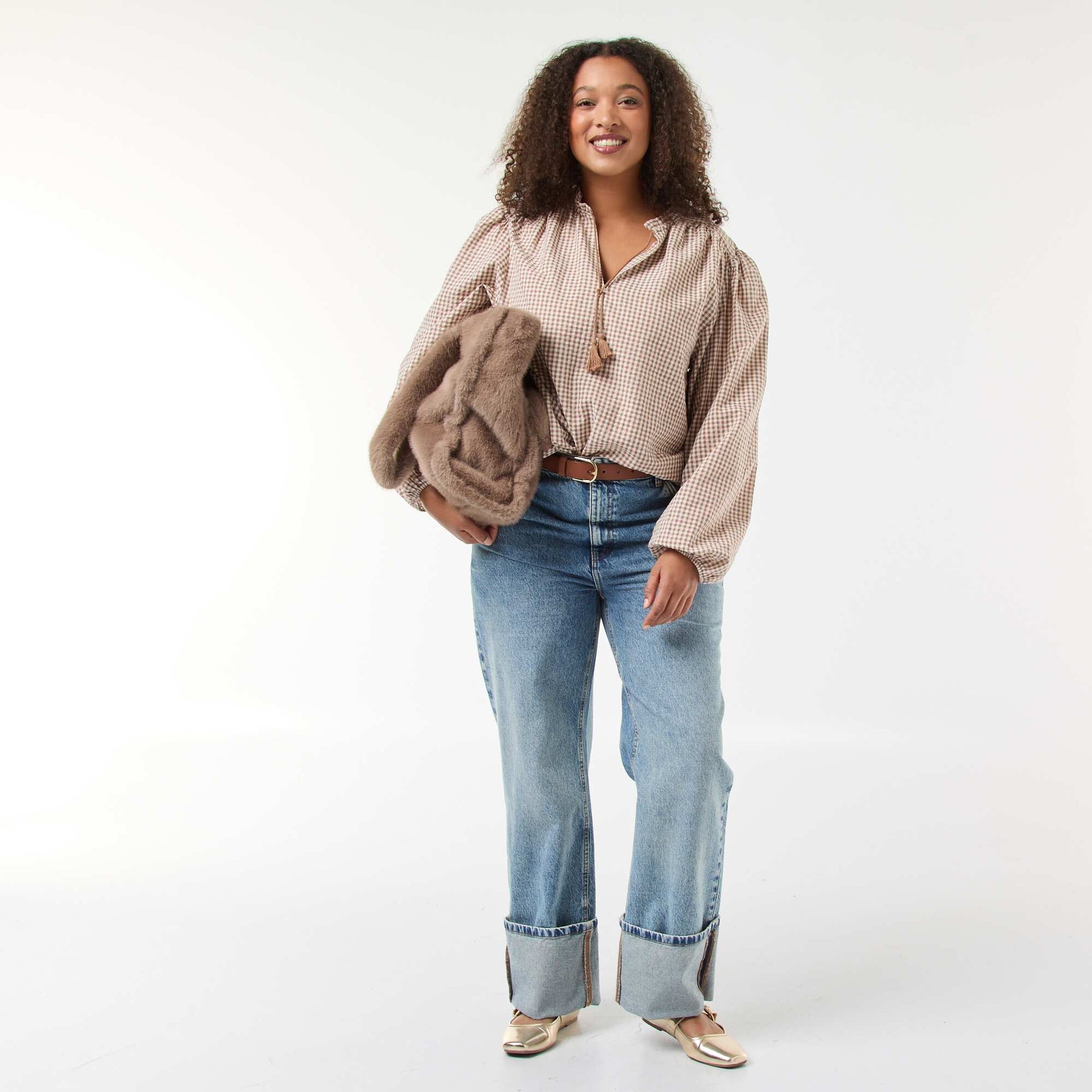 Blouse fluide carreaux vichy BEIGE
