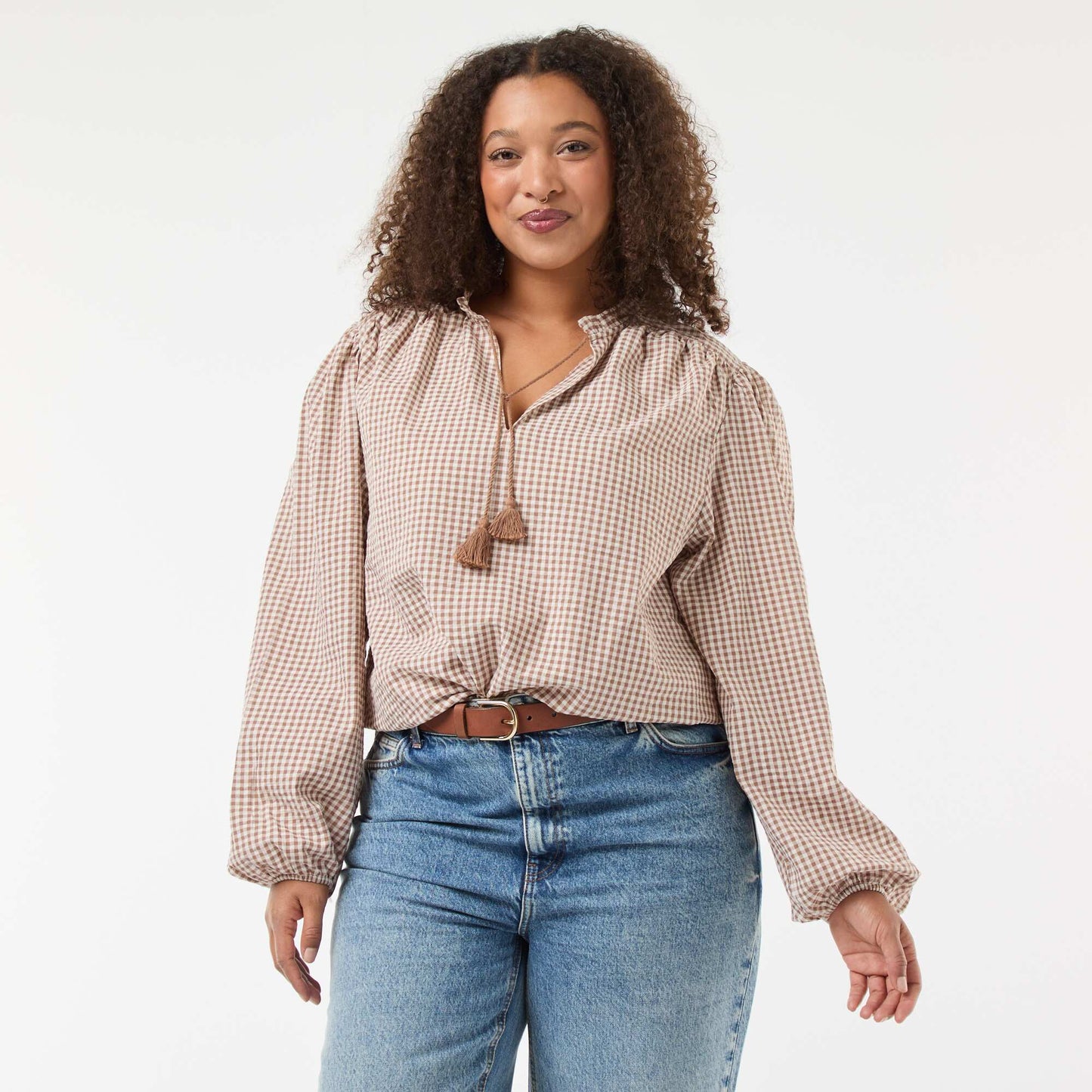 Blouse fluide carreaux vichy BEIGE