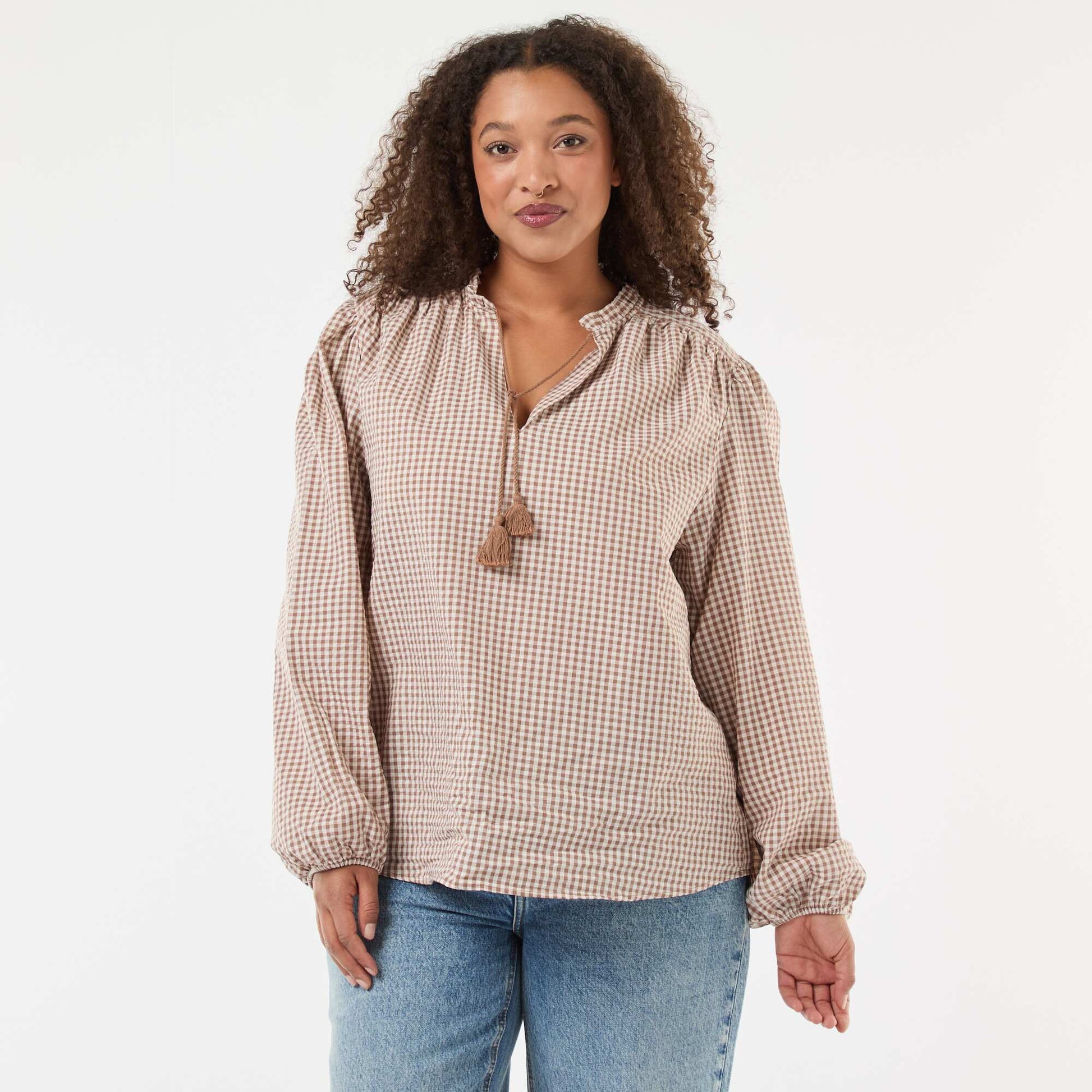 Blouse fluide carreaux vichy BEIGE