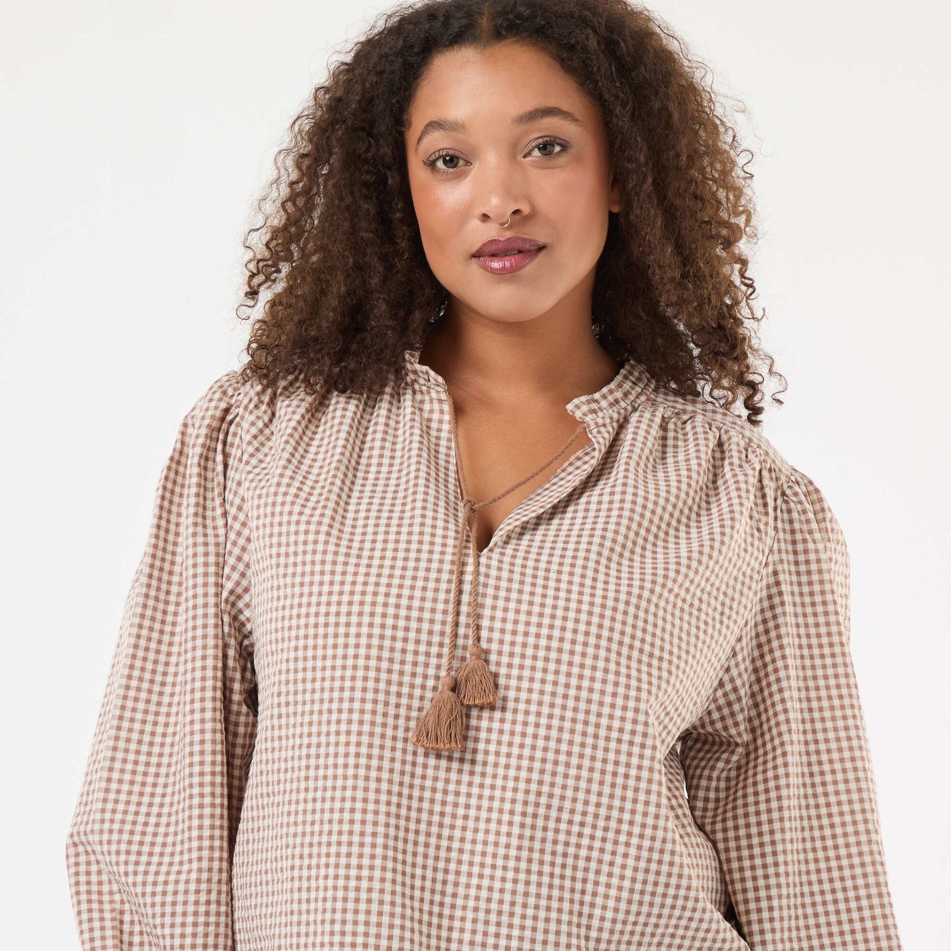 Blouse fluide carreaux vichy BEIGE
