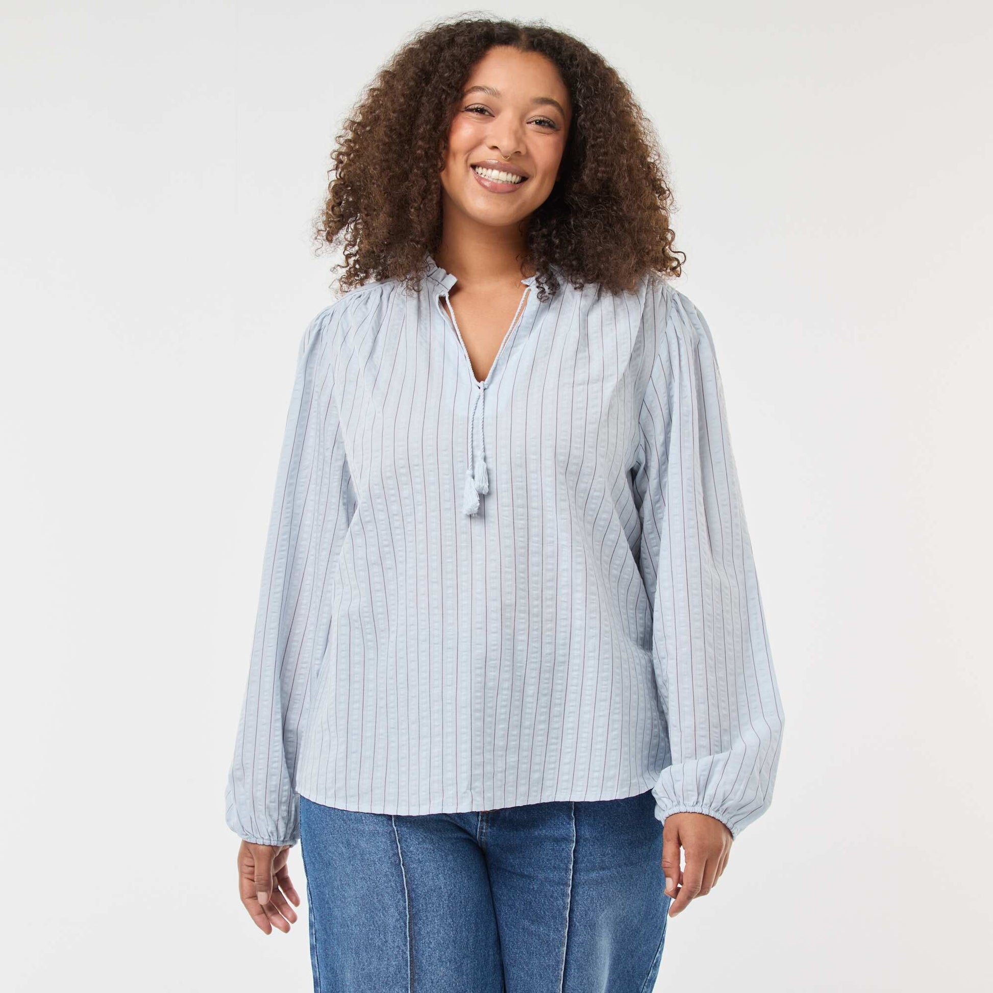 Blouse fluide fines rayures BLEU