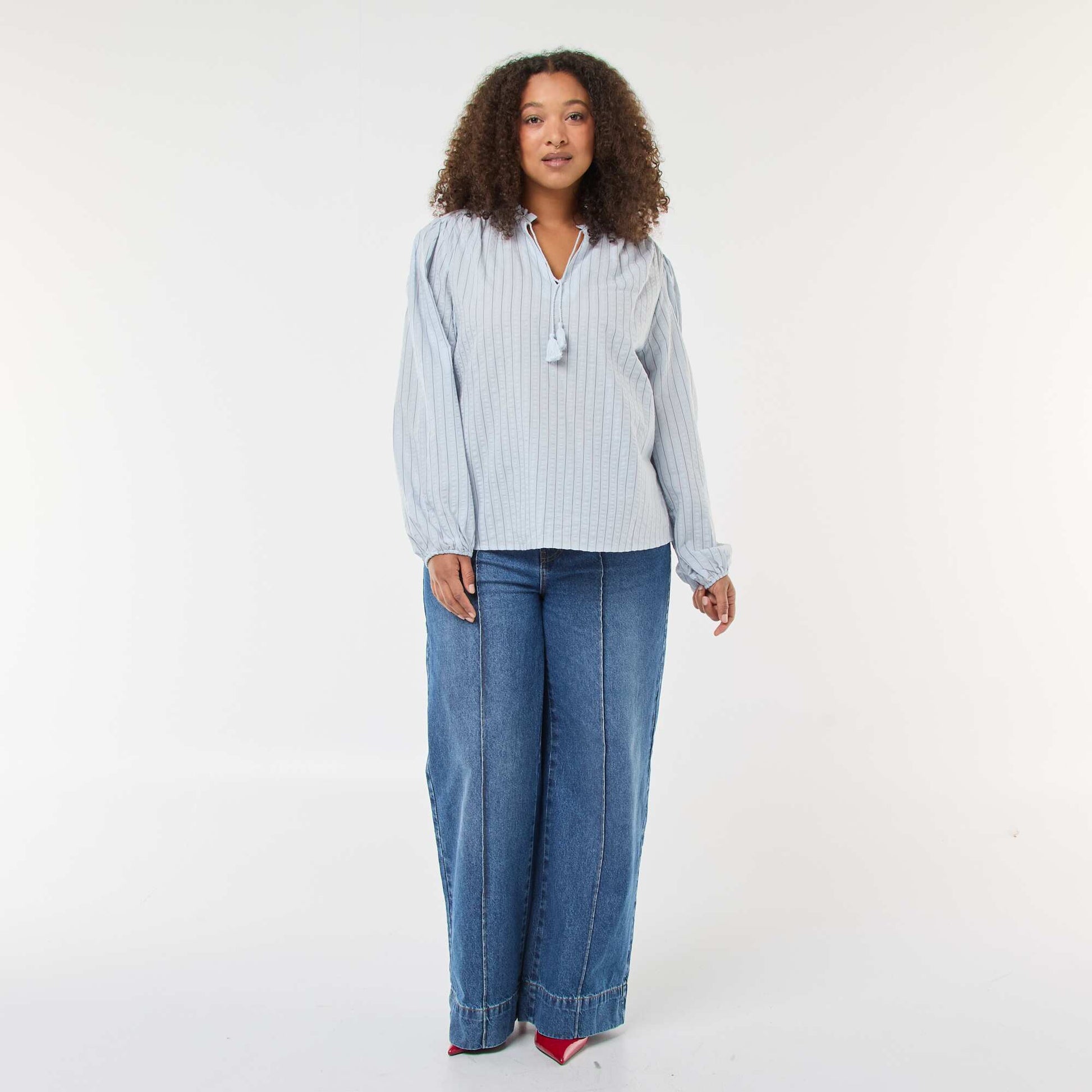 Blouse fluide fines rayures BLEU