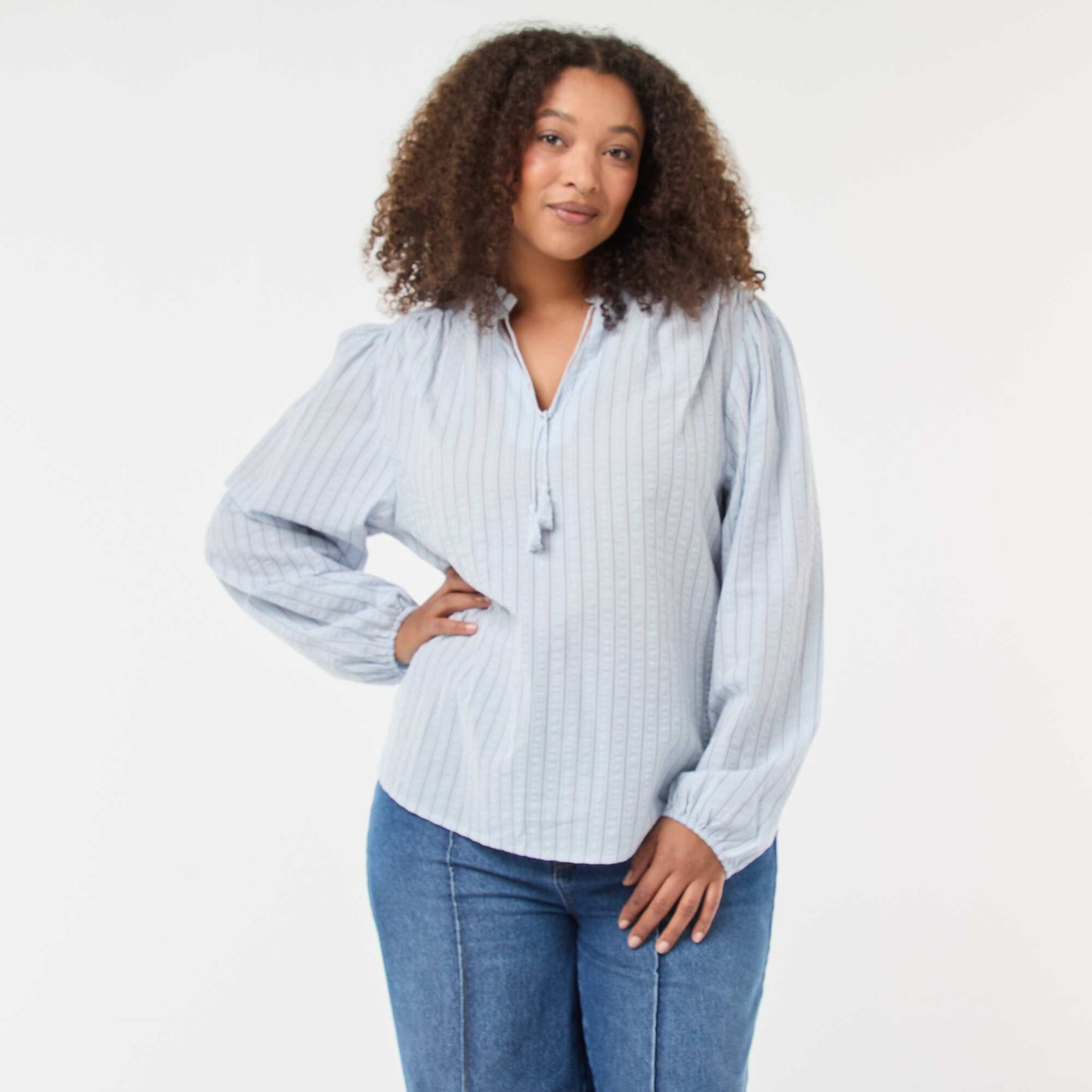Blouse fluide fines rayures BLEU