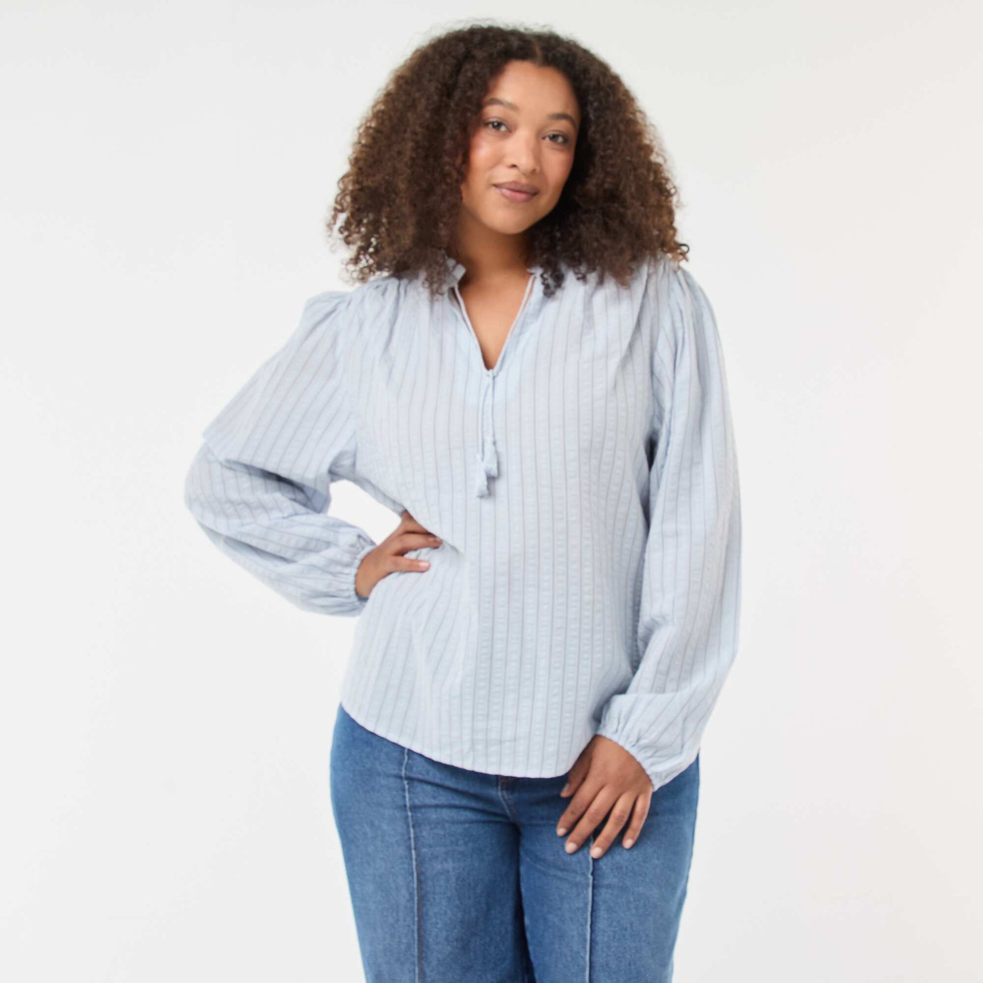 Blouse fluide fines rayures BLEU