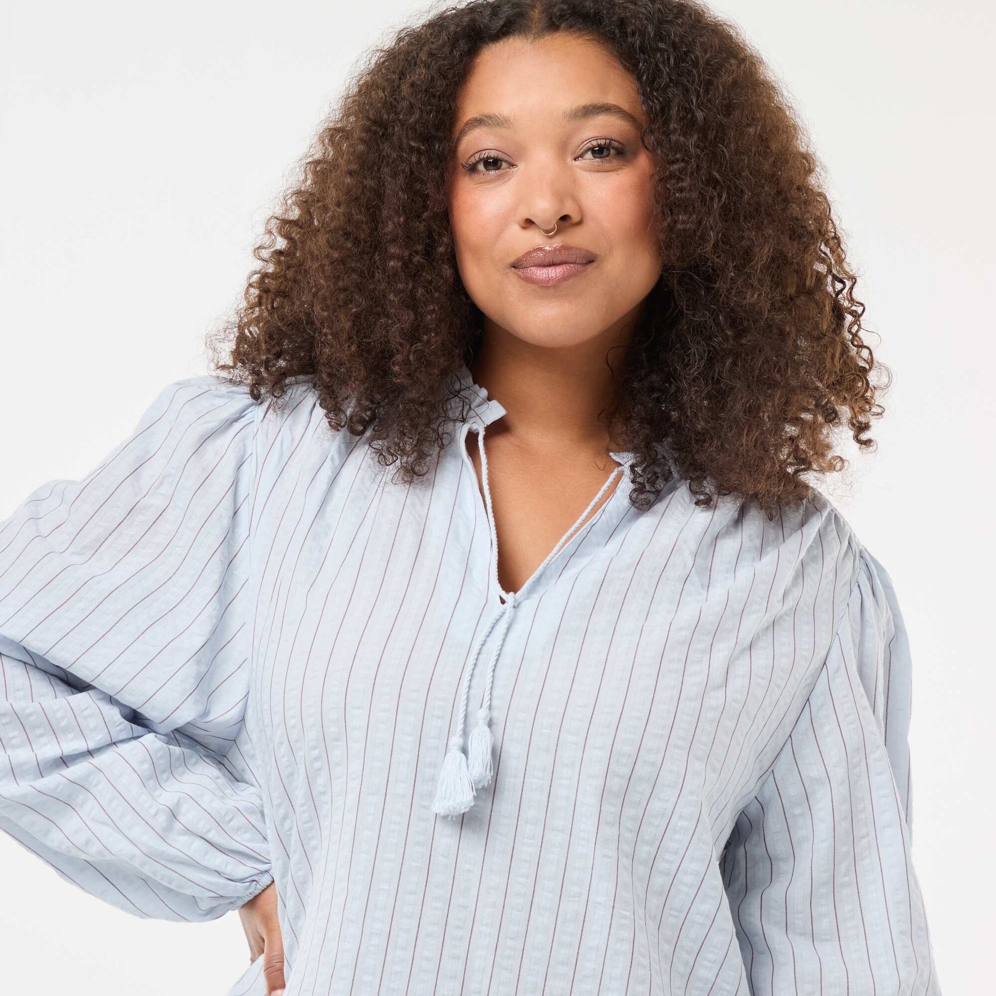 Blouse fluide fines rayures BLEU