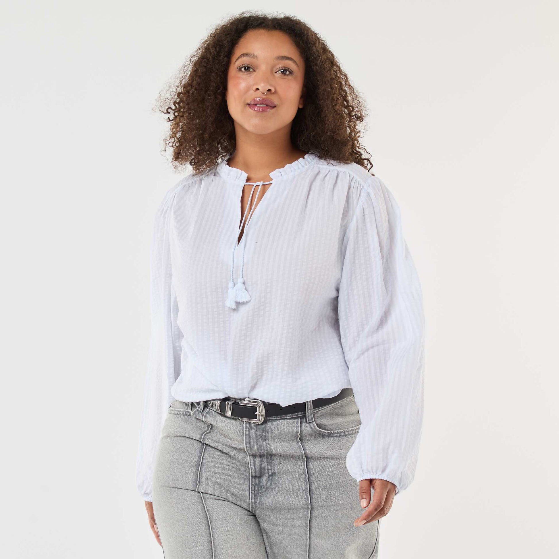 Blouse fluide fines rayures BLANC