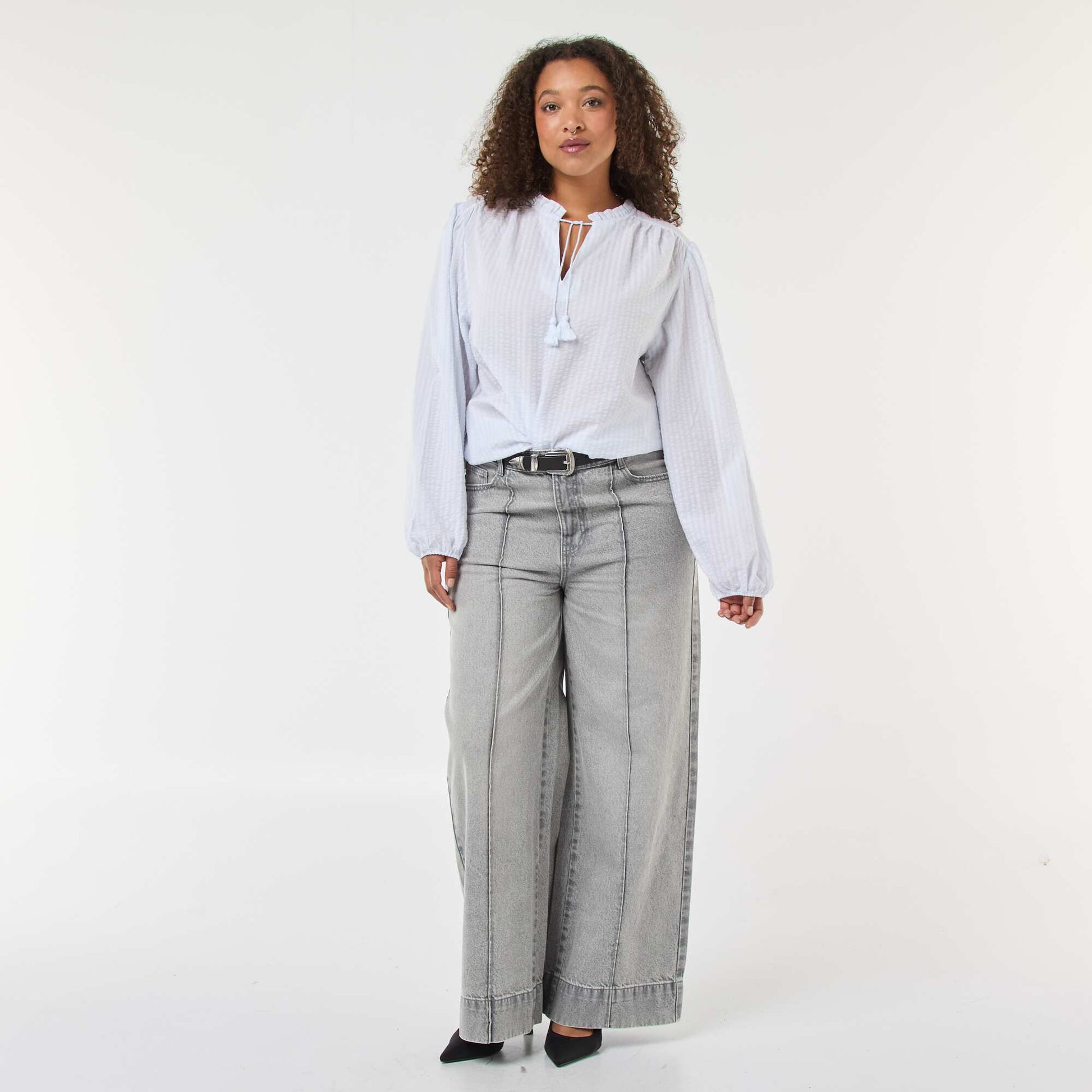 Blouse fluide fines rayures BLANC