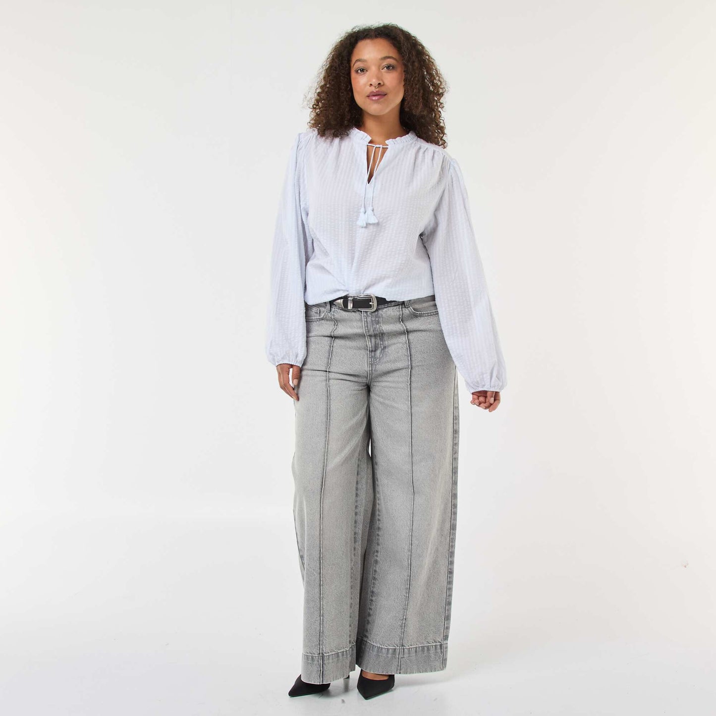 Blouse fluide fines rayures BLANC