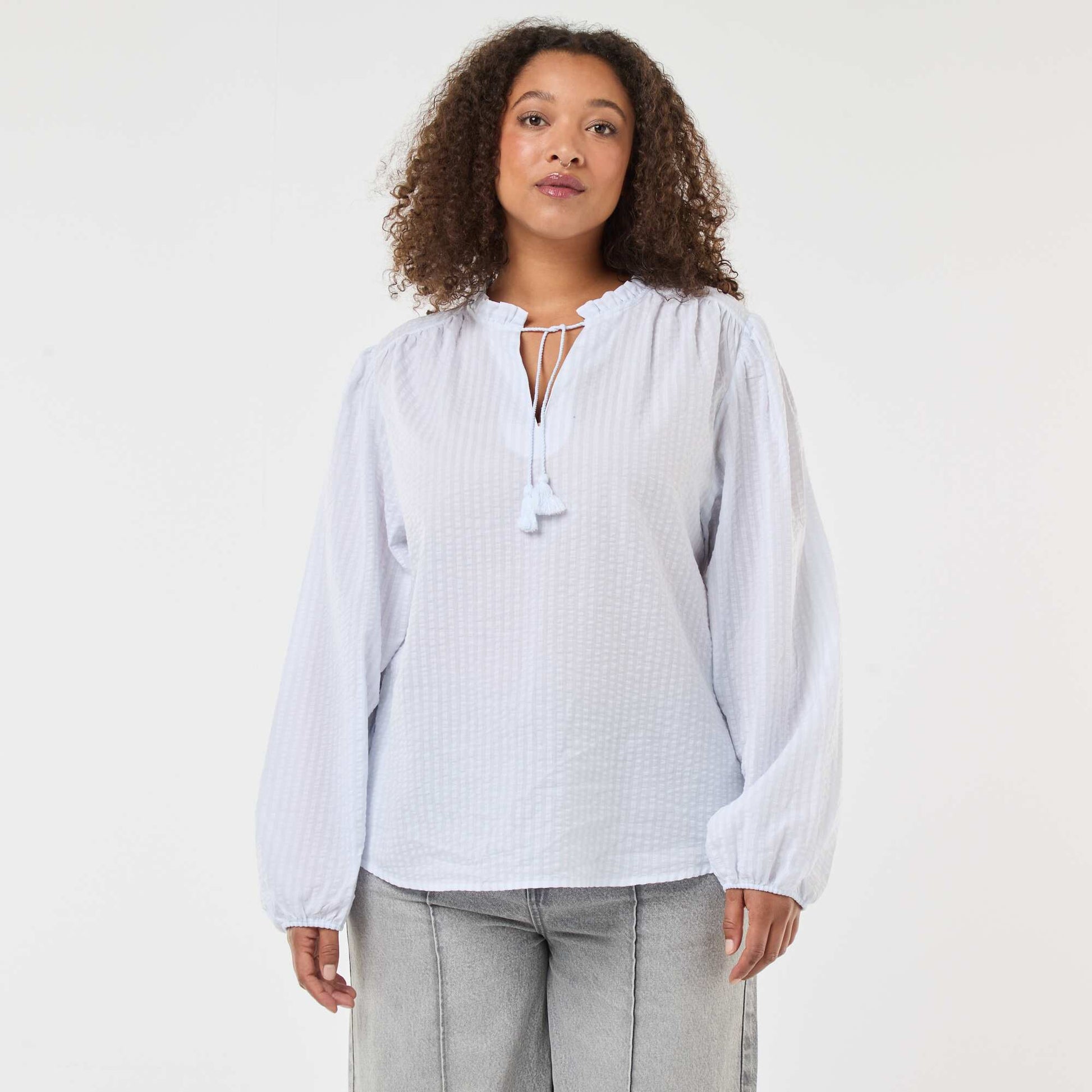 Blouse fluide fines rayures BLANC