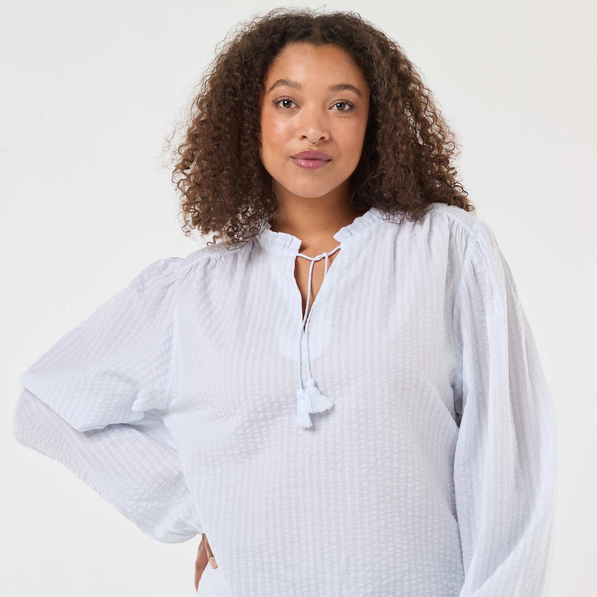 Blouse fluide fines rayures BLANC