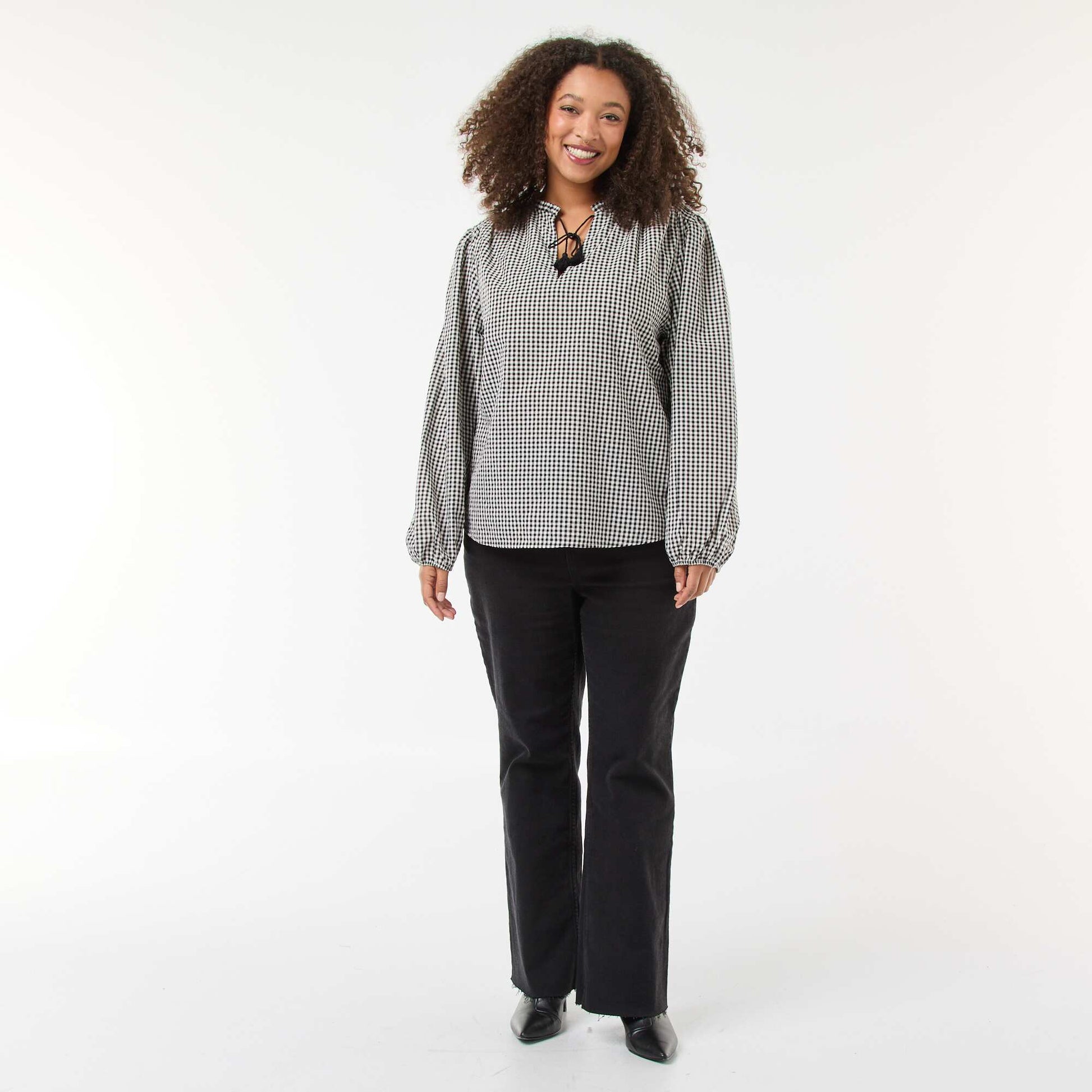 Blouse fluide carreaux vichy NOIR