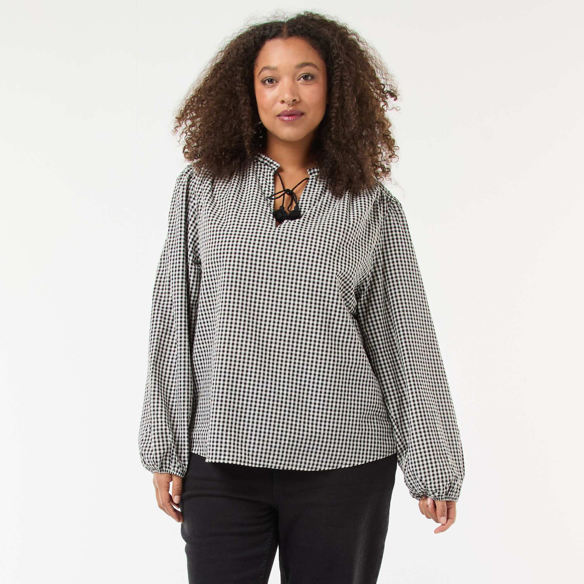 Blouse fluide carreaux vichy NOIR