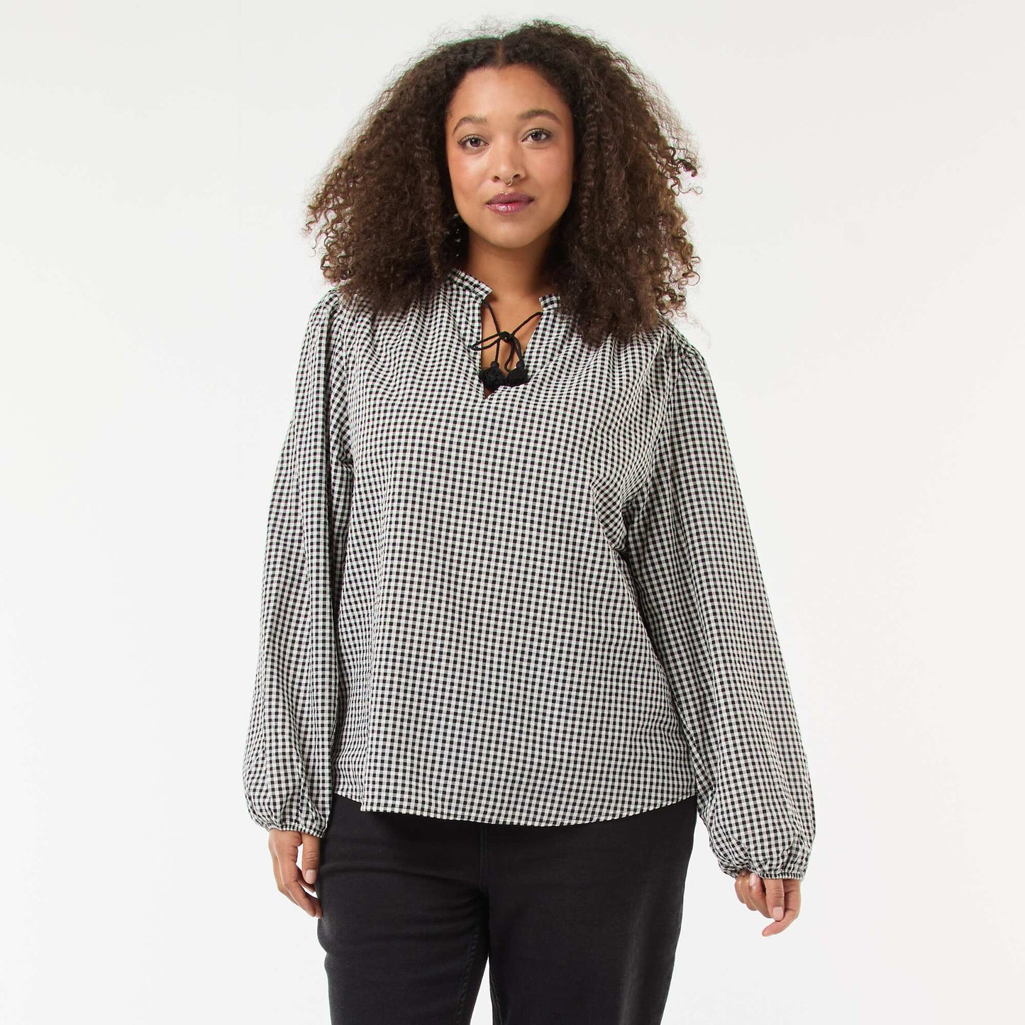 Blouse fluide carreaux vichy NOIR