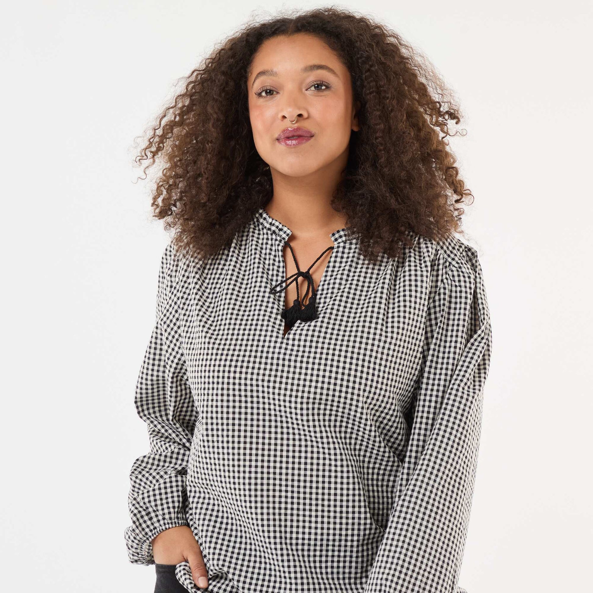 Blouse fluide carreaux vichy NOIR