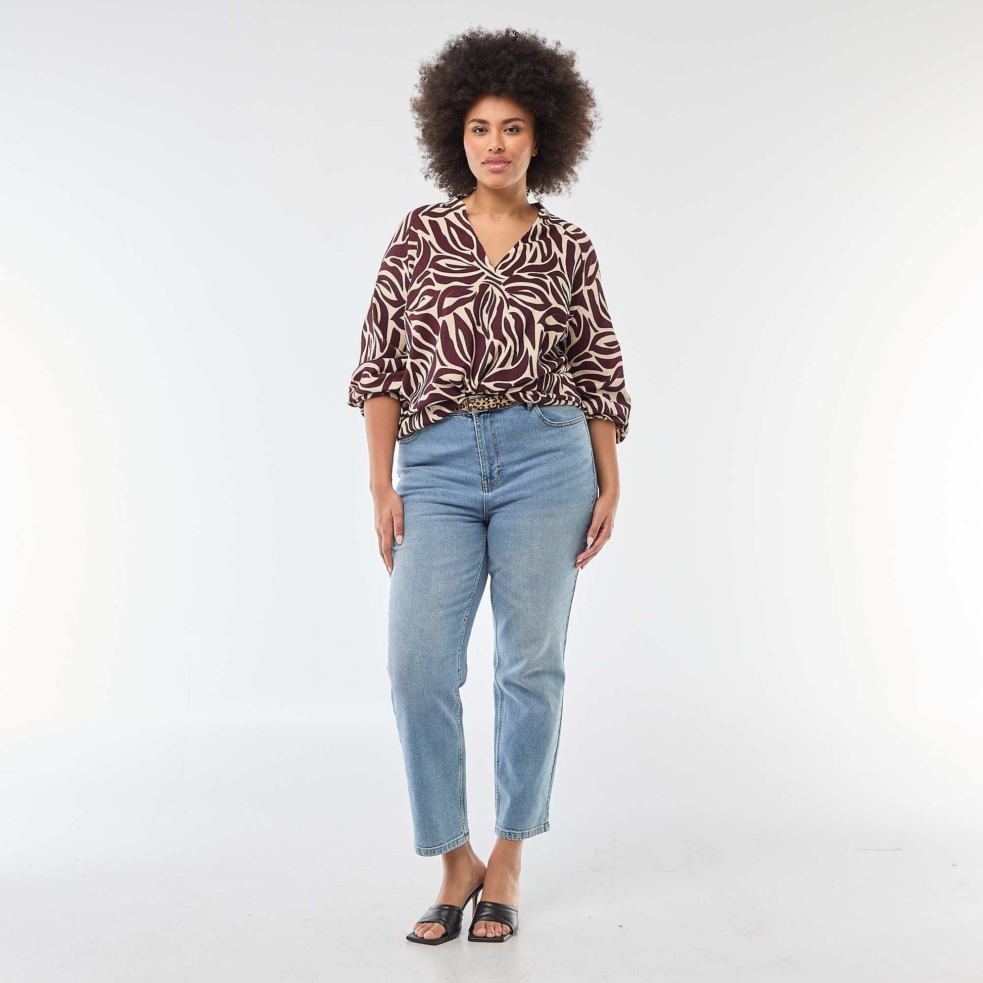 Blouse à col V avec motif allover ROUGE