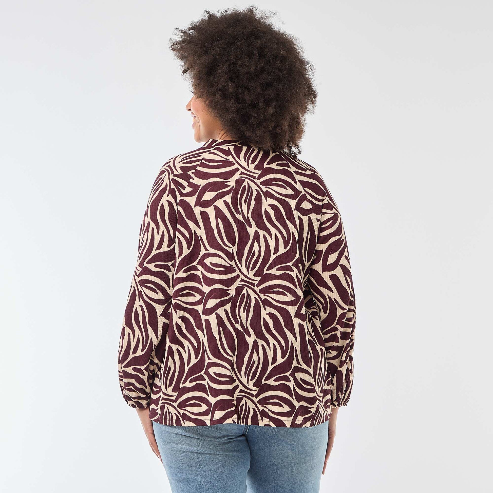 Blouse à col V avec motif allover ROUGE