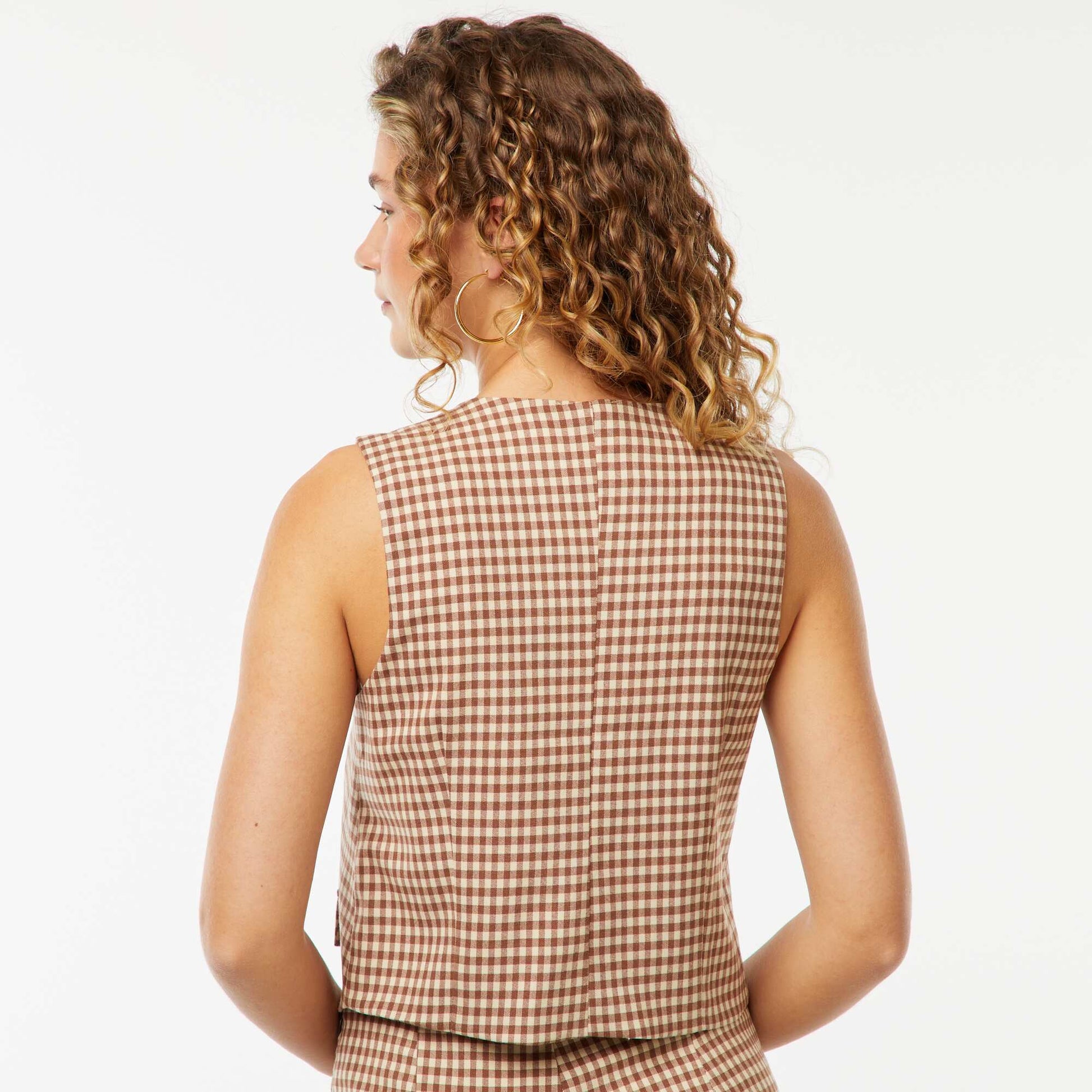 Gilet sans manches carreaux vichy MARRON