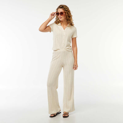 Pantalon large en maille crochet BEIGE