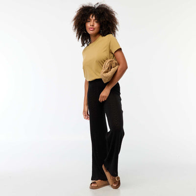 Pantalon large en maille crochet NOIR