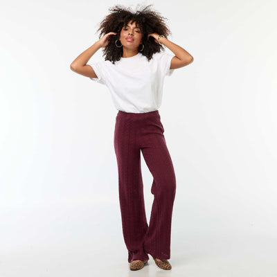 Pantalon large en maille crochet BORDEAUX