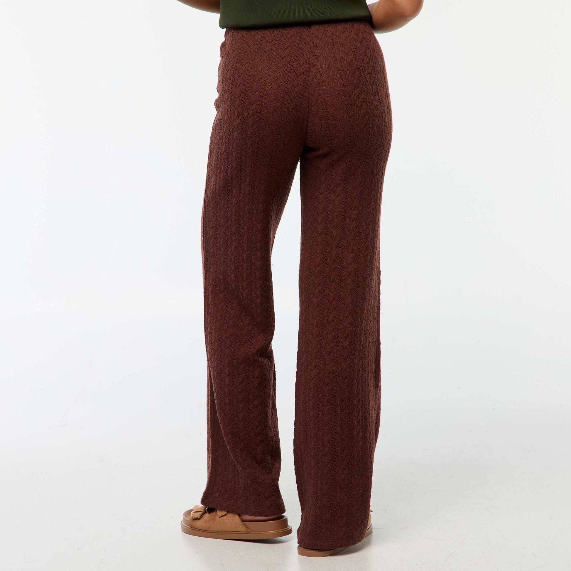 Pantalon large en maille crochet MARRON