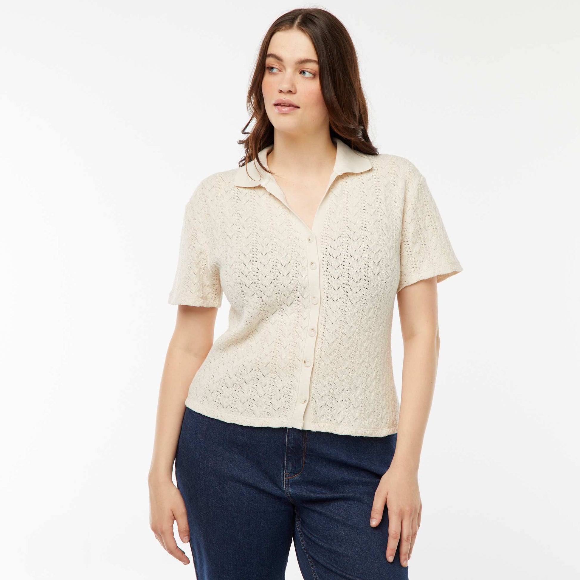 Tee-shirt style gilet en maille crochet BEIGE