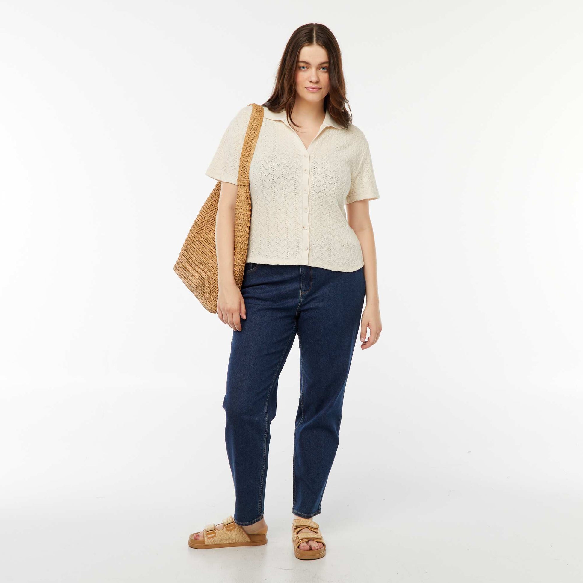 Tee-shirt style gilet en maille crochet BEIGE