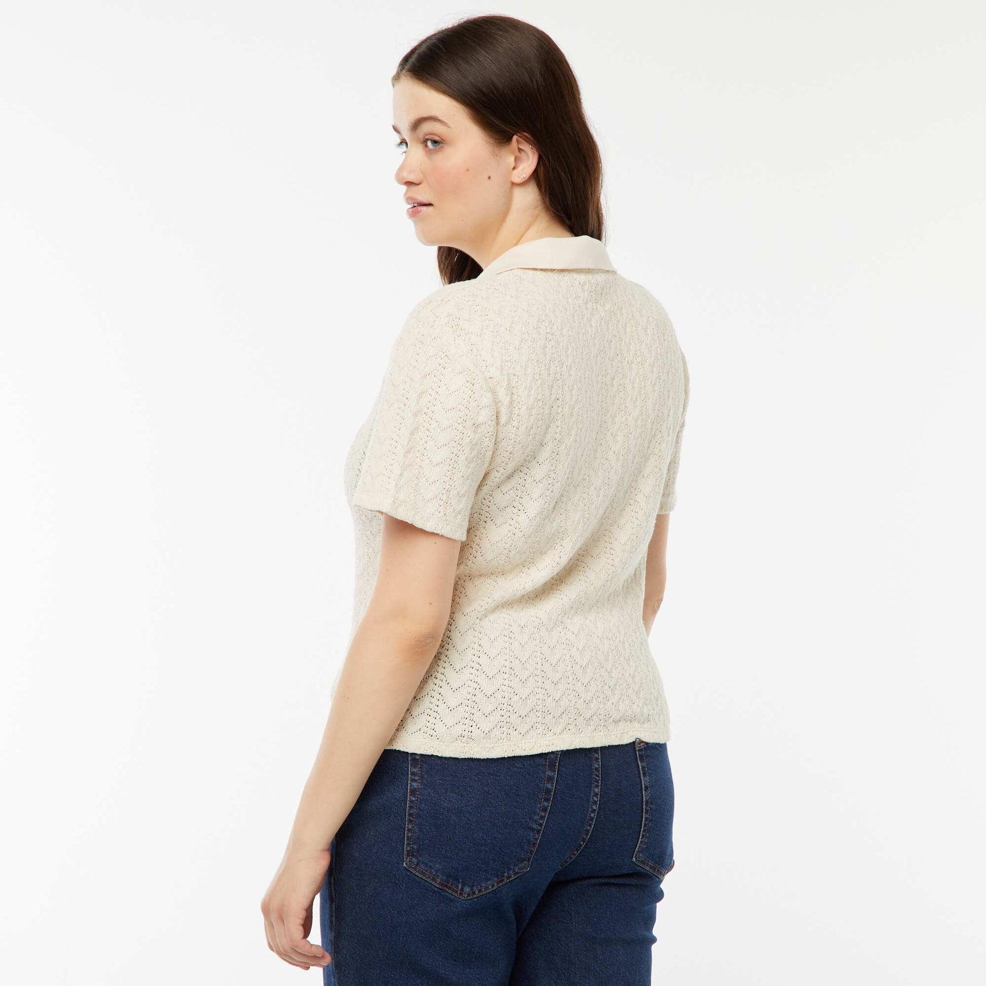 Tee-shirt style gilet en maille crochet BEIGE