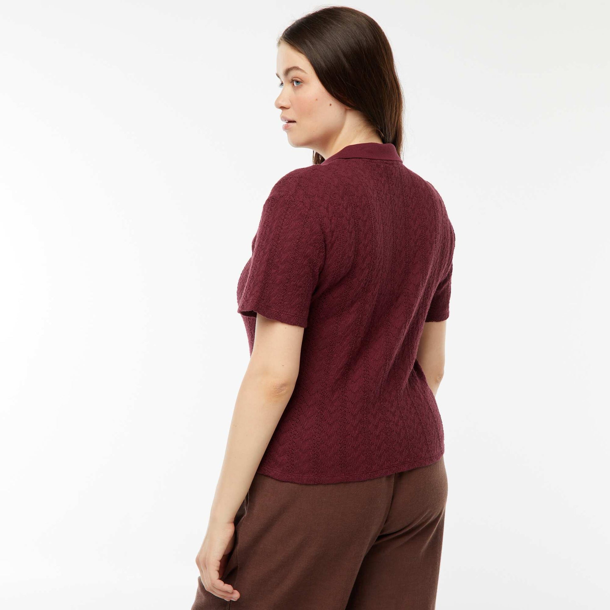 Tee-shirt style gilet en maille crochet ROUGE