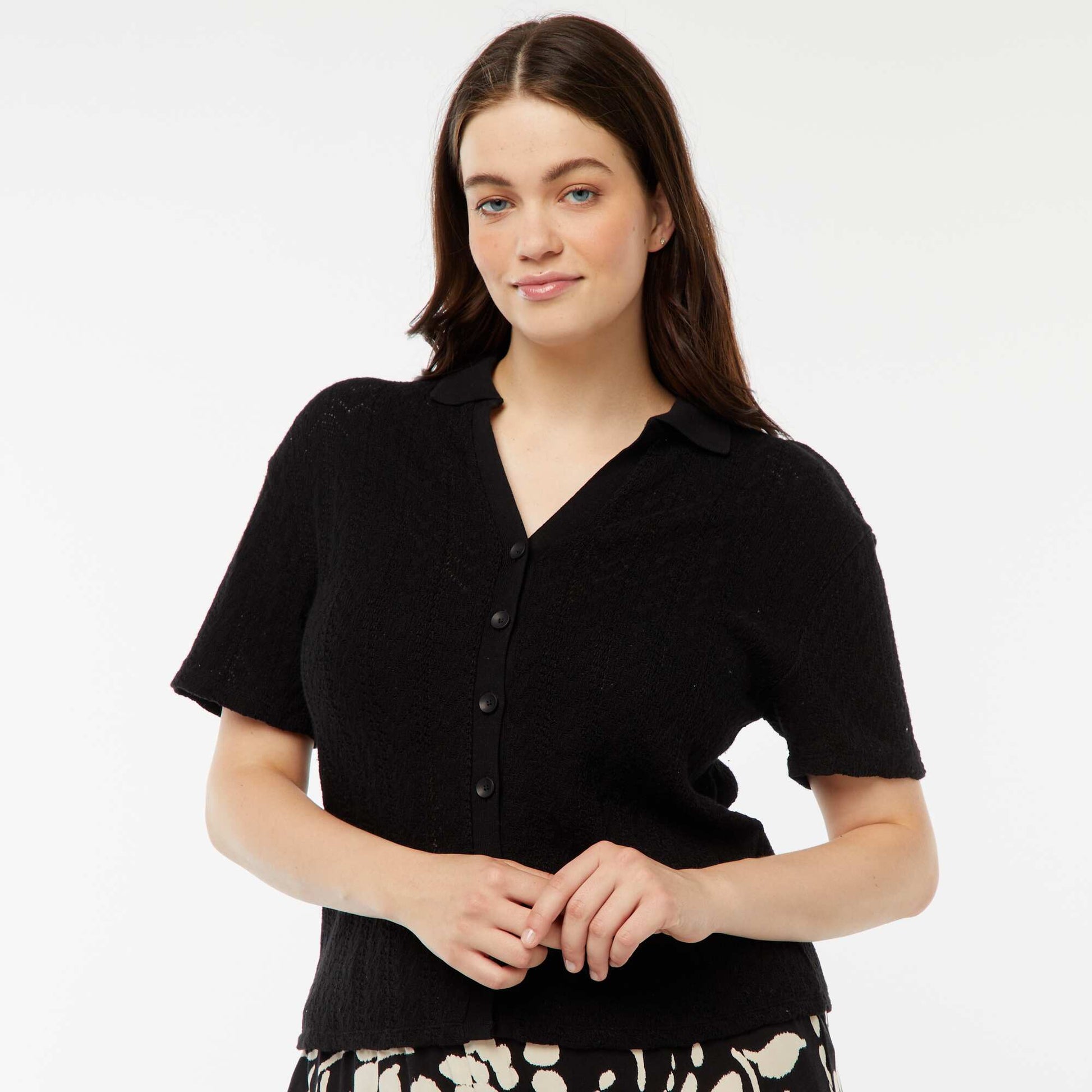 Tee-shirt style gilet en maille crochet NOIR